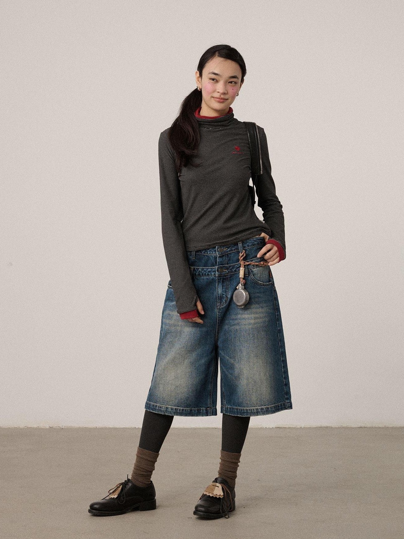 Achihara Vintage Distressed Washed Wide Leg Mid Length Women'S Denim Cropped Jeans