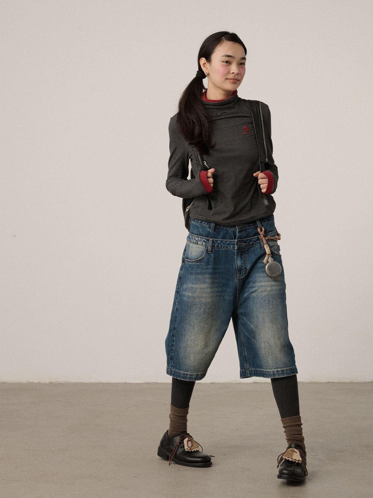 Achihara Vintage Distressed Washed Wide Leg Mid Length Women'S Denim Cropped Jeans
