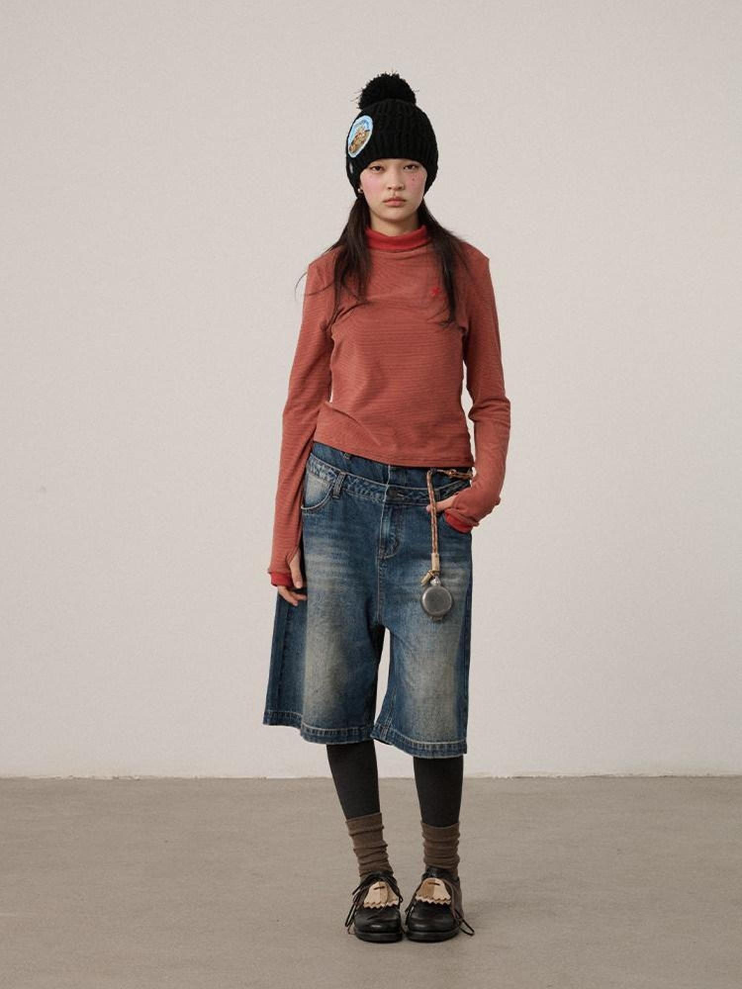 Achihara Vintage Distressed Washed Wide Leg Mid Length Women'S Denim Cropped Jeans