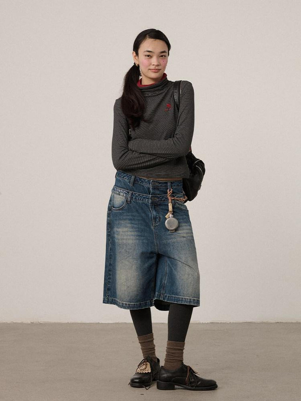 Achihara Vintage Distressed Washed Wide Leg Mid Length Women'S Denim Cropped Jeans