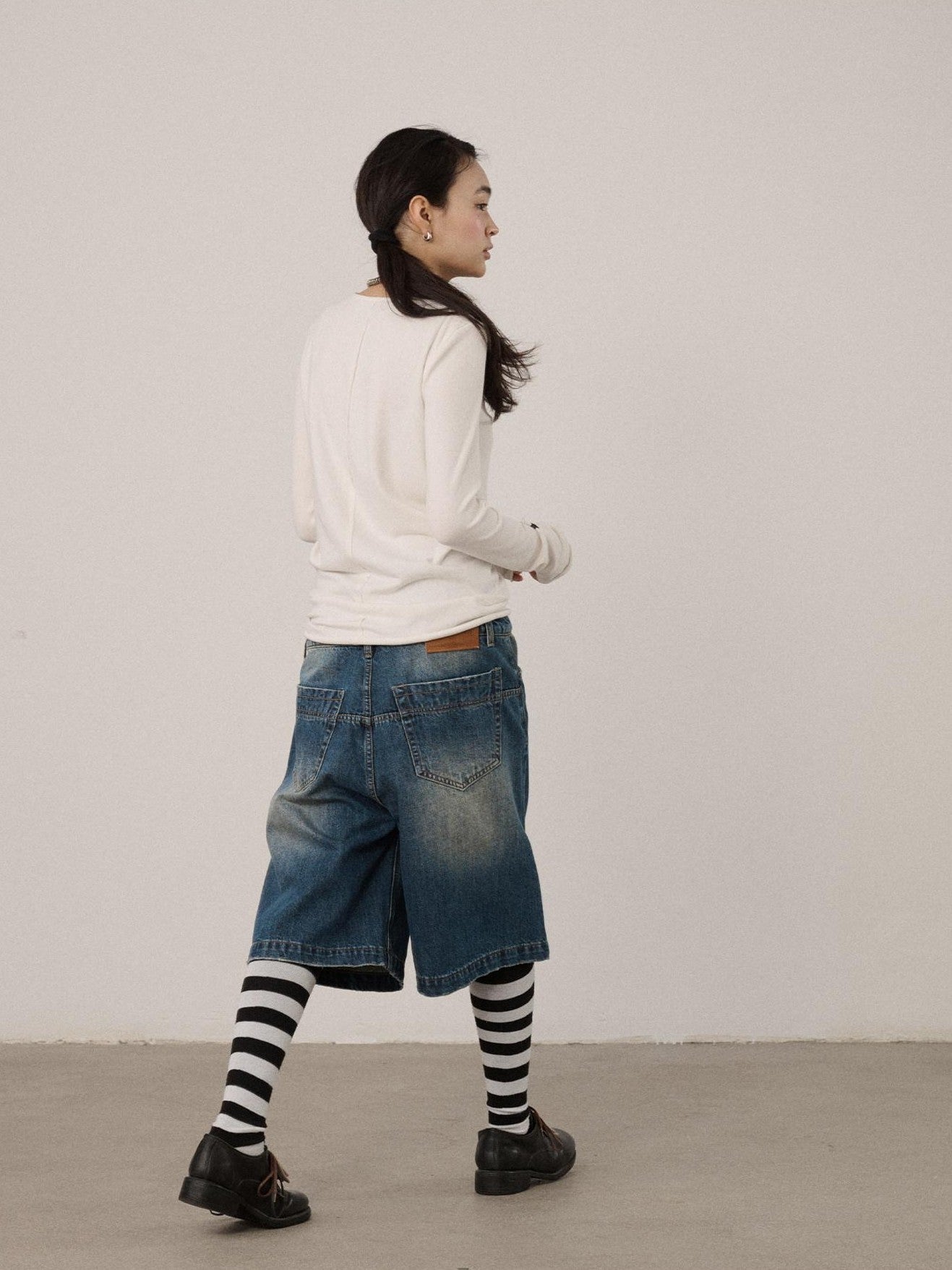 Achihara Vintage Distressed Washed Wide Leg Mid Length Women'S Denim Cropped Jeans