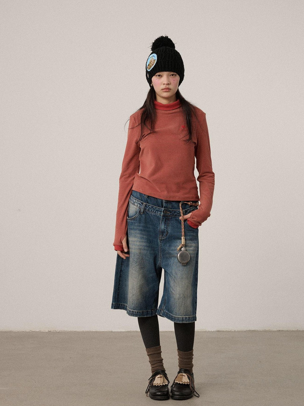 Achihara Vintage Distressed Washed Wide Leg Mid Length Women'S Denim Cropped Jeans