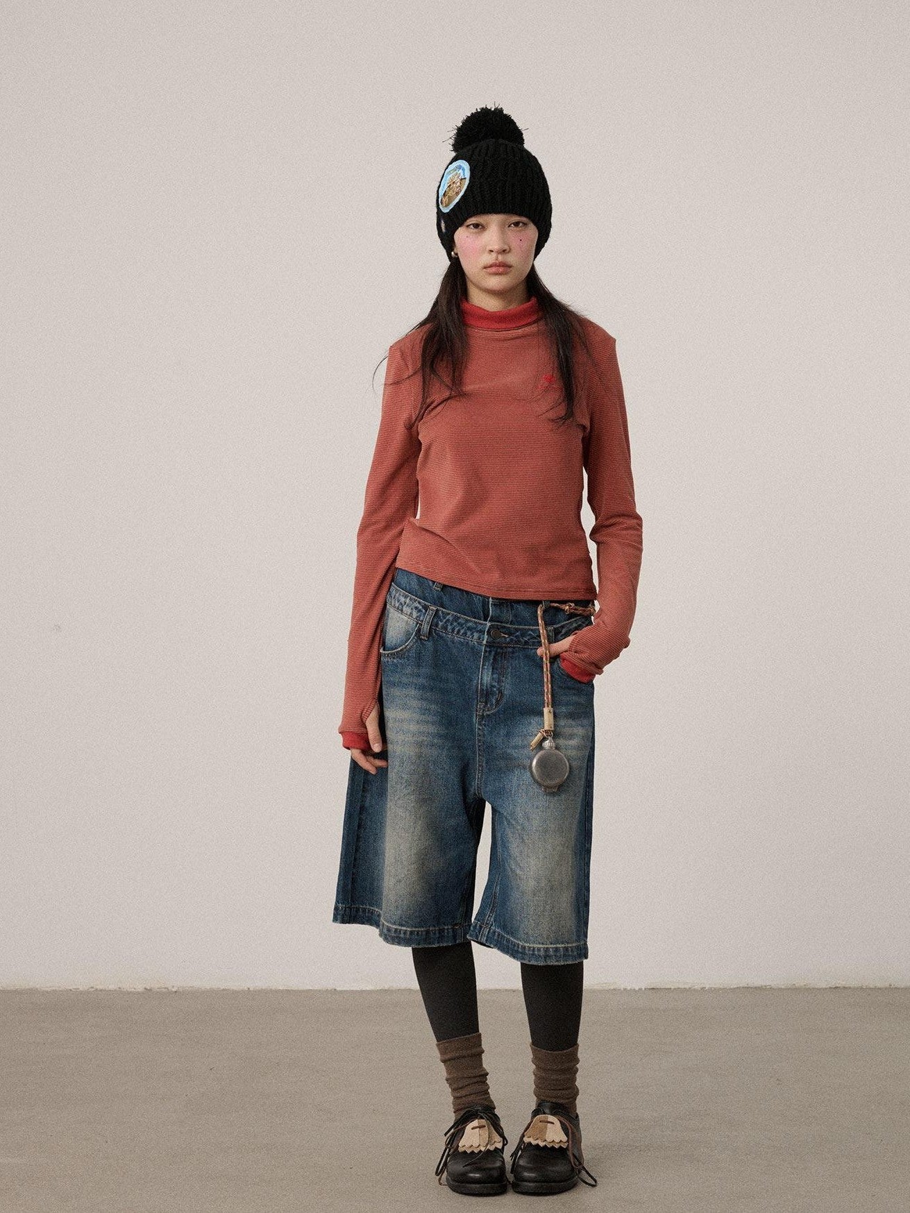 Achihara Vintage Distressed Washed Wide Leg Mid Length Women'S Denim Cropped Jeans