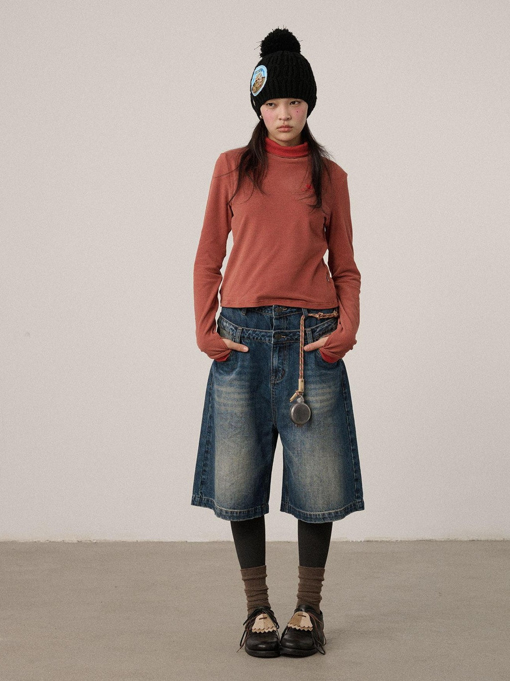 Achihara Vintage Distressed Washed Wide Leg Mid Length Women'S Denim Cropped Jeans
