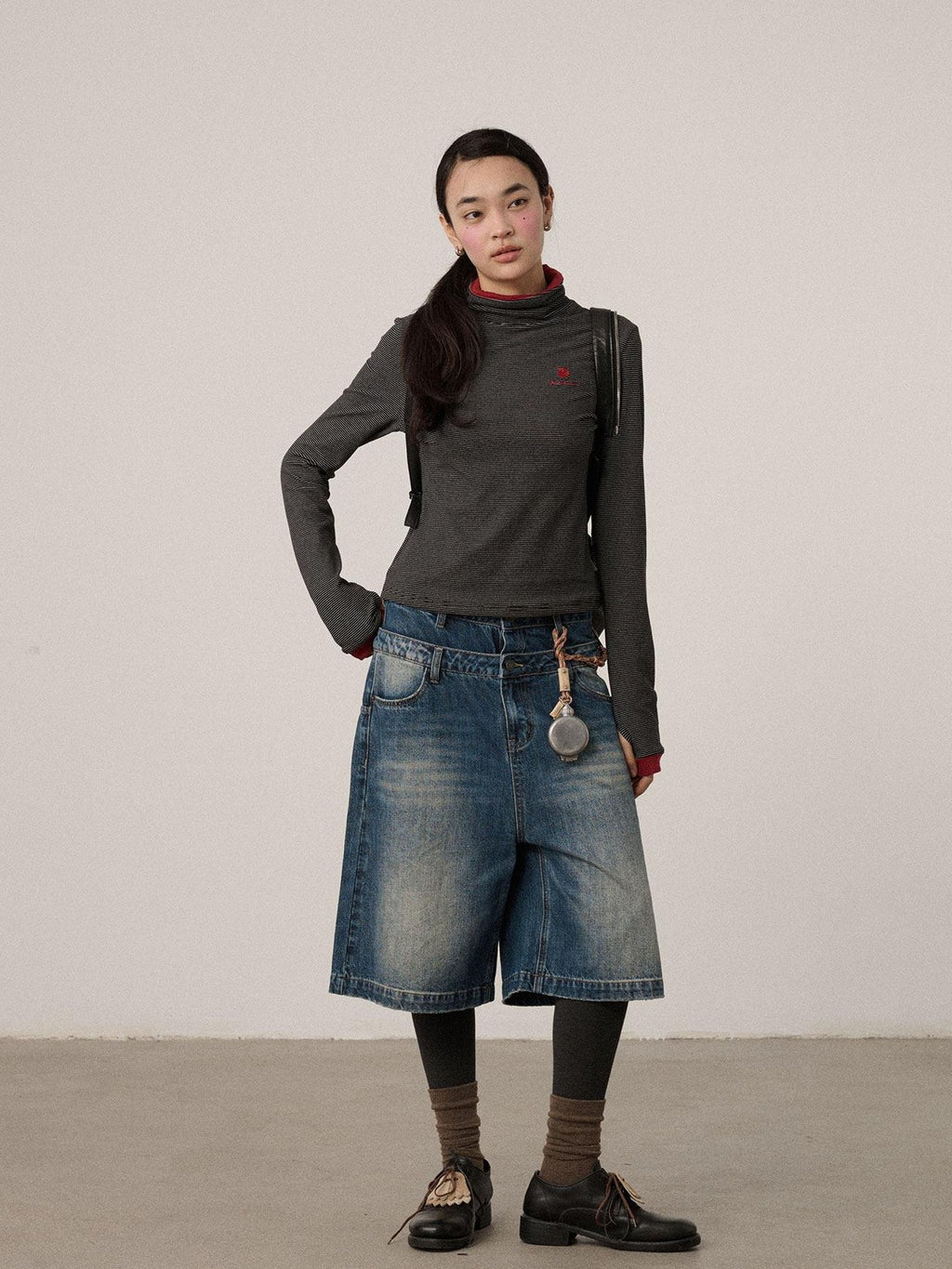 Achihara Vintage Distressed Washed Wide Leg Mid Length Women'S Denim Cropped Jeans
