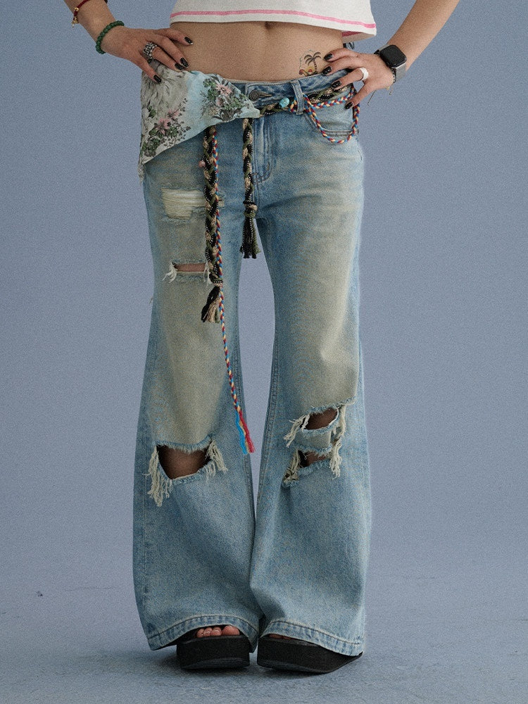 Achihara_Washed_Distressed_Slight_Flare_Low_Waist_Women'S_Denim_Straight-Leg_Jeans_MISSTT