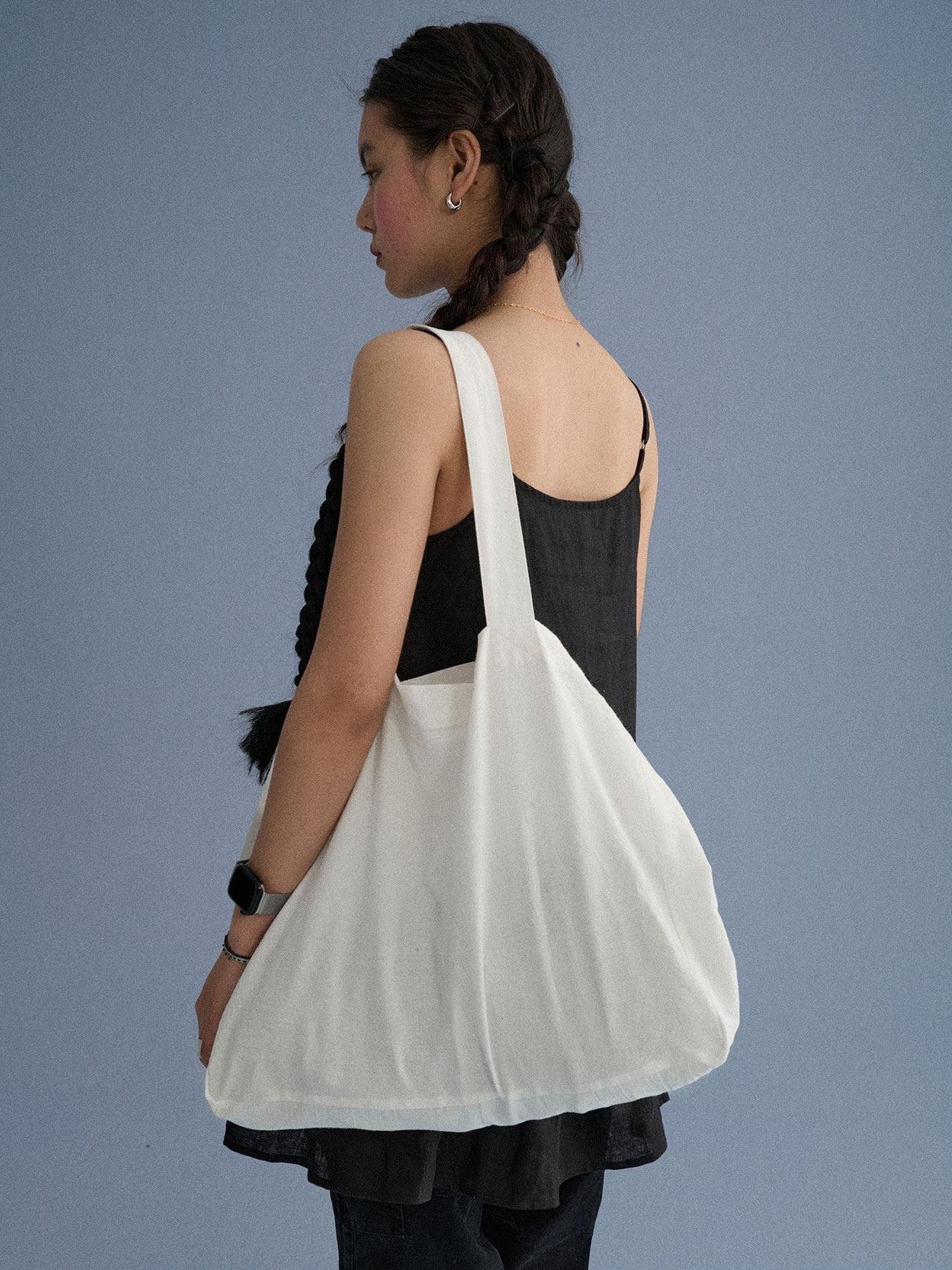 Achihara White Brown Pleated Tote Single Strap Multiway Women'S Linen Handbags