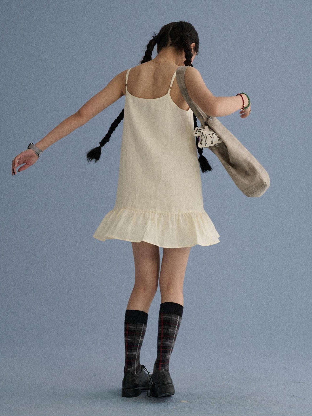 Achihara White Brown Pleated Tote Single Strap Multiway Women'S Linen Handbags