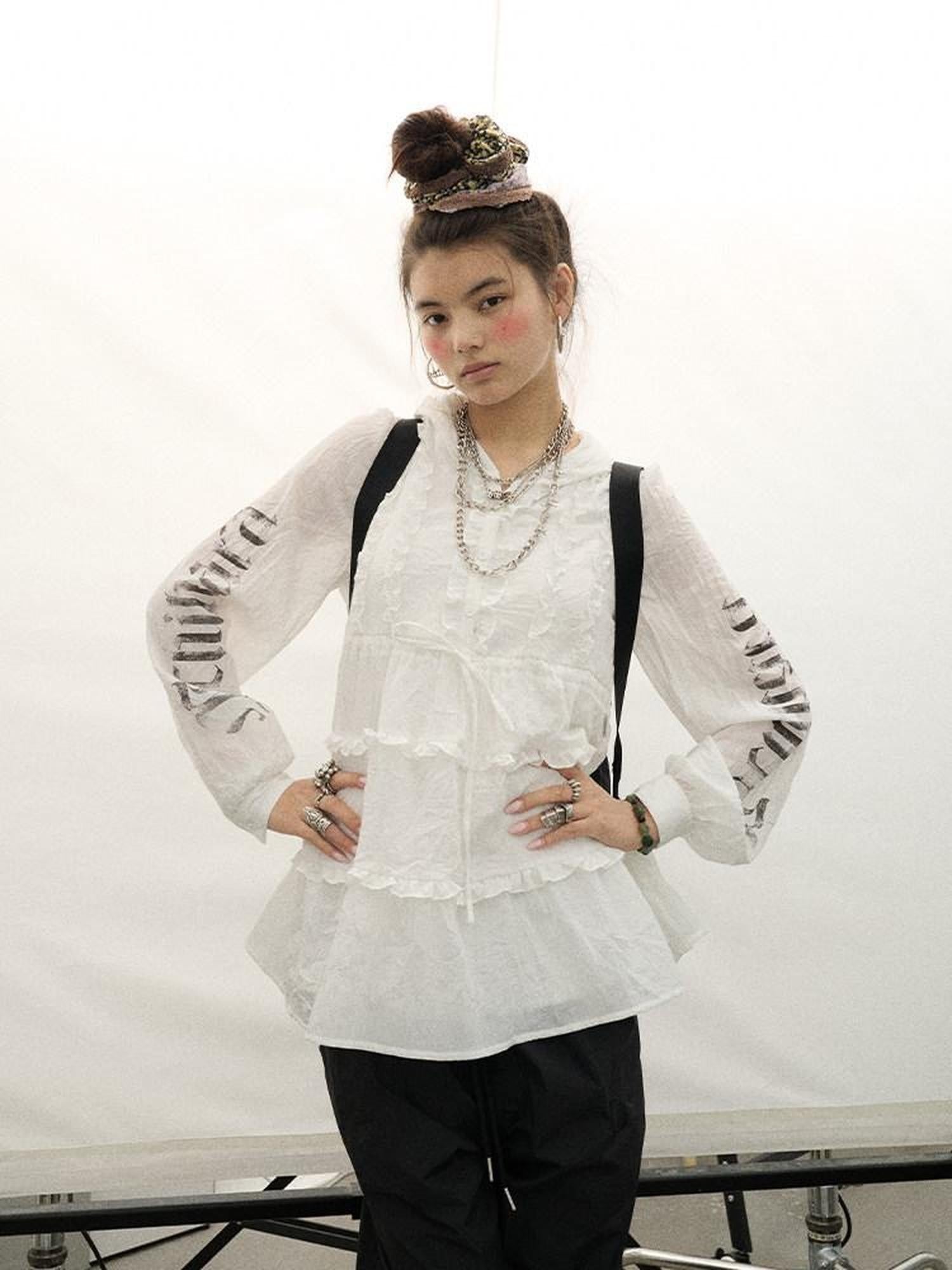 Achihara White Crinkle Long Sleeve Uv Women'S Poly Cotton Casual Mini Dresses