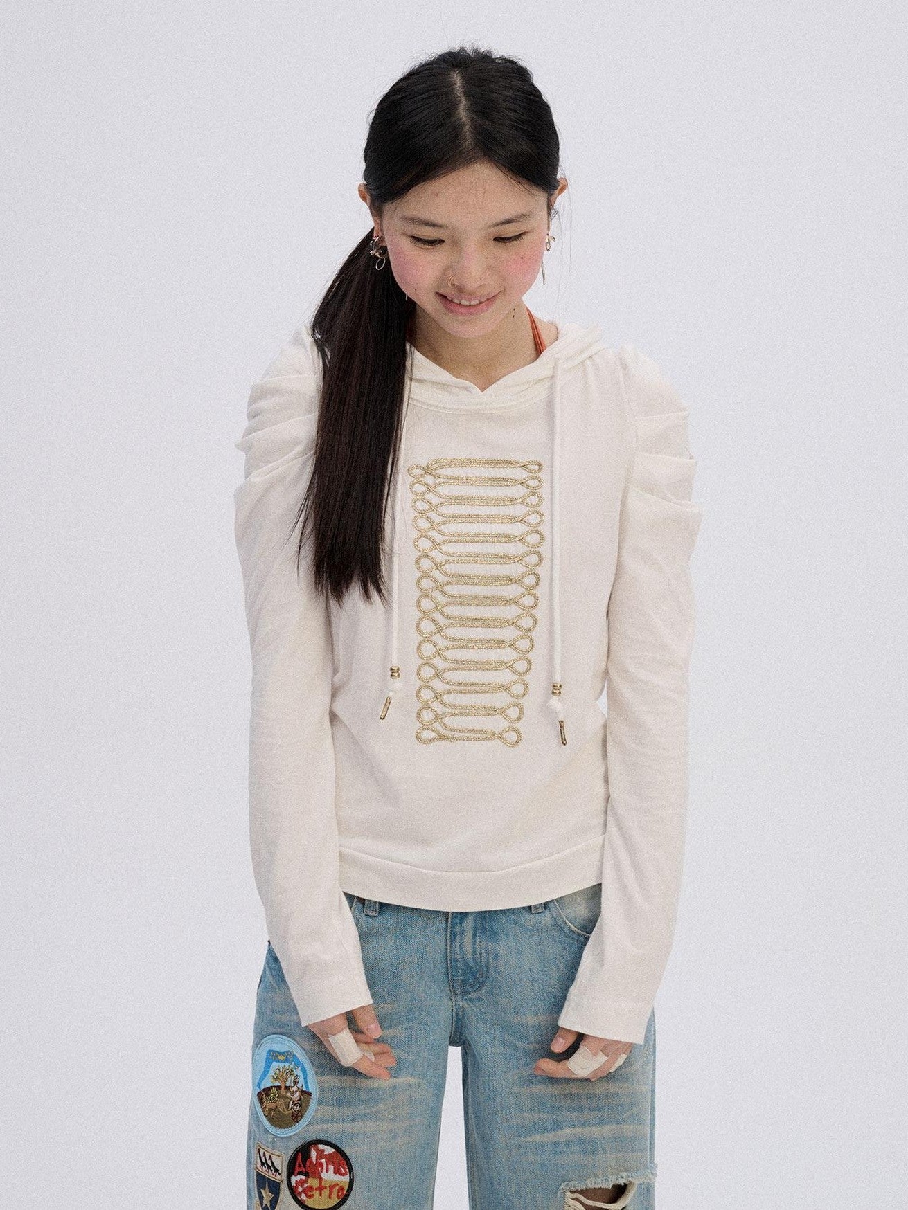 Achihara White Hooded Straight Fit Women'S 100 Percent Cotton Long Sleeve T-Shirts