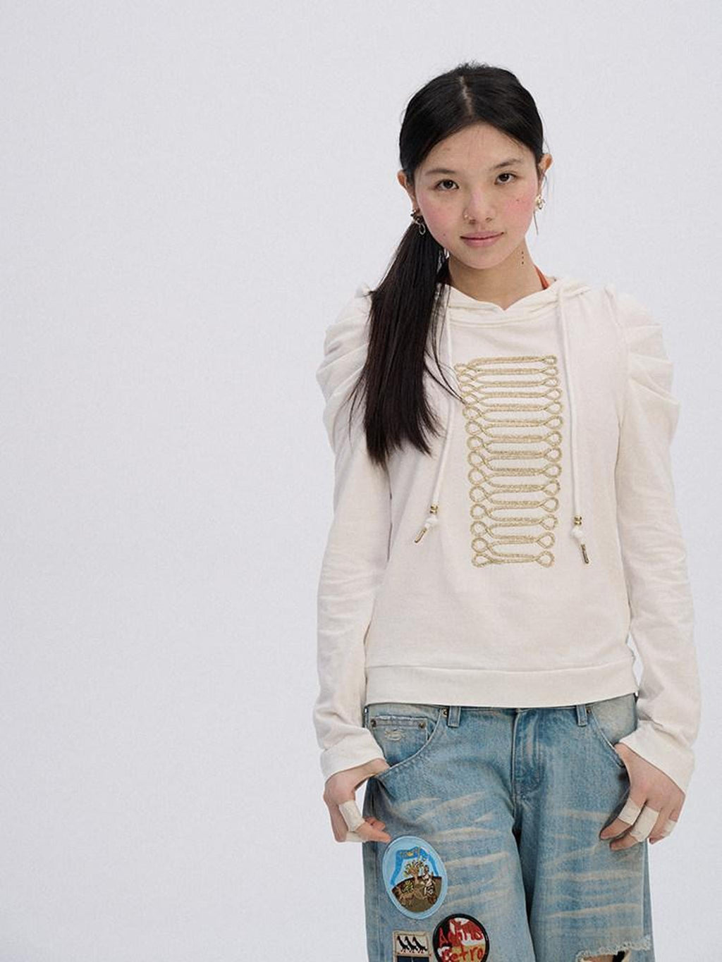 Achihara White Hooded Straight Fit Women'S 100 Percent Cotton Long Sleeve T-Shirts