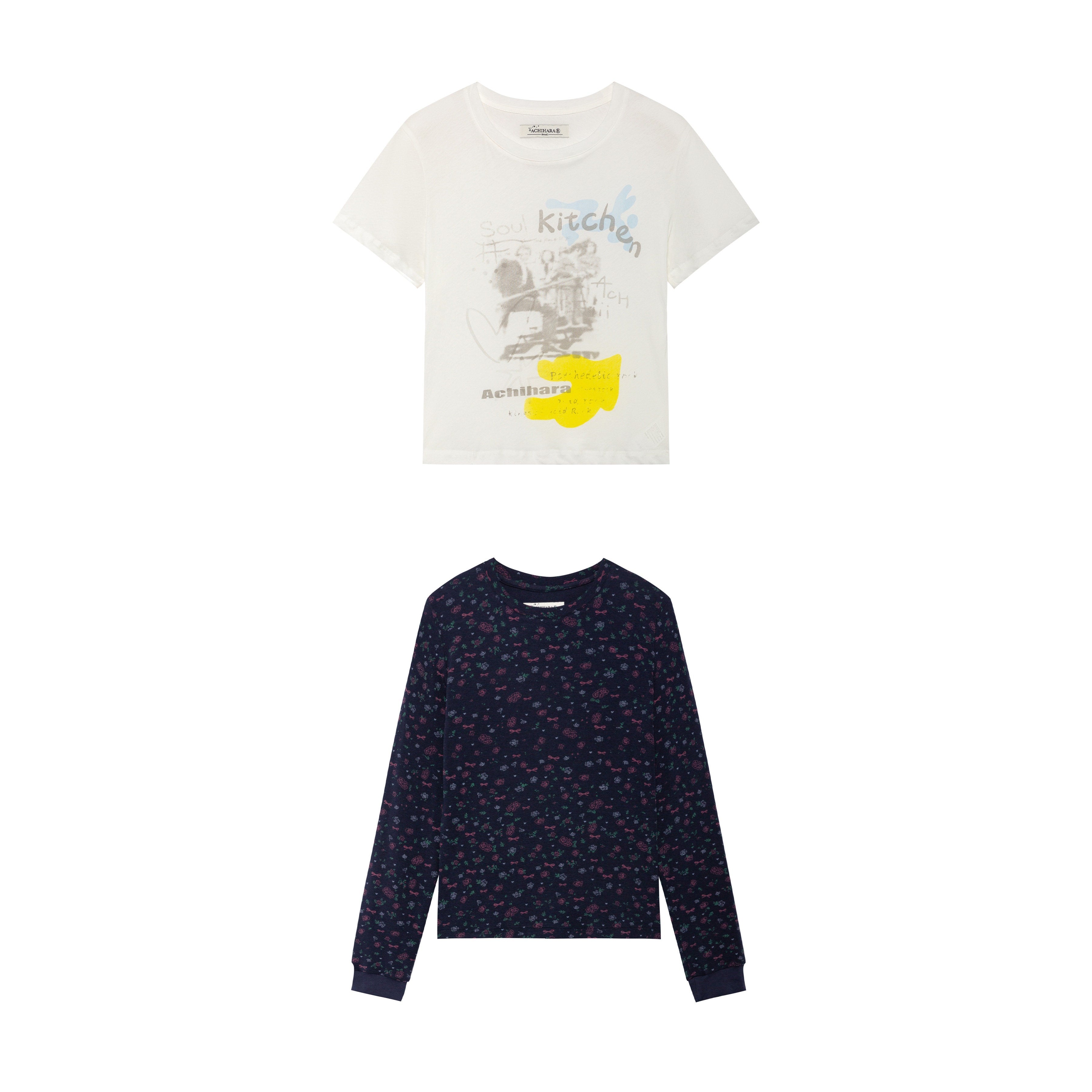 Achihara_White_Navy_Floral_Two_Piece_Women'S_Cotton_Long_Sleeve_T-Shirts_MISSTT