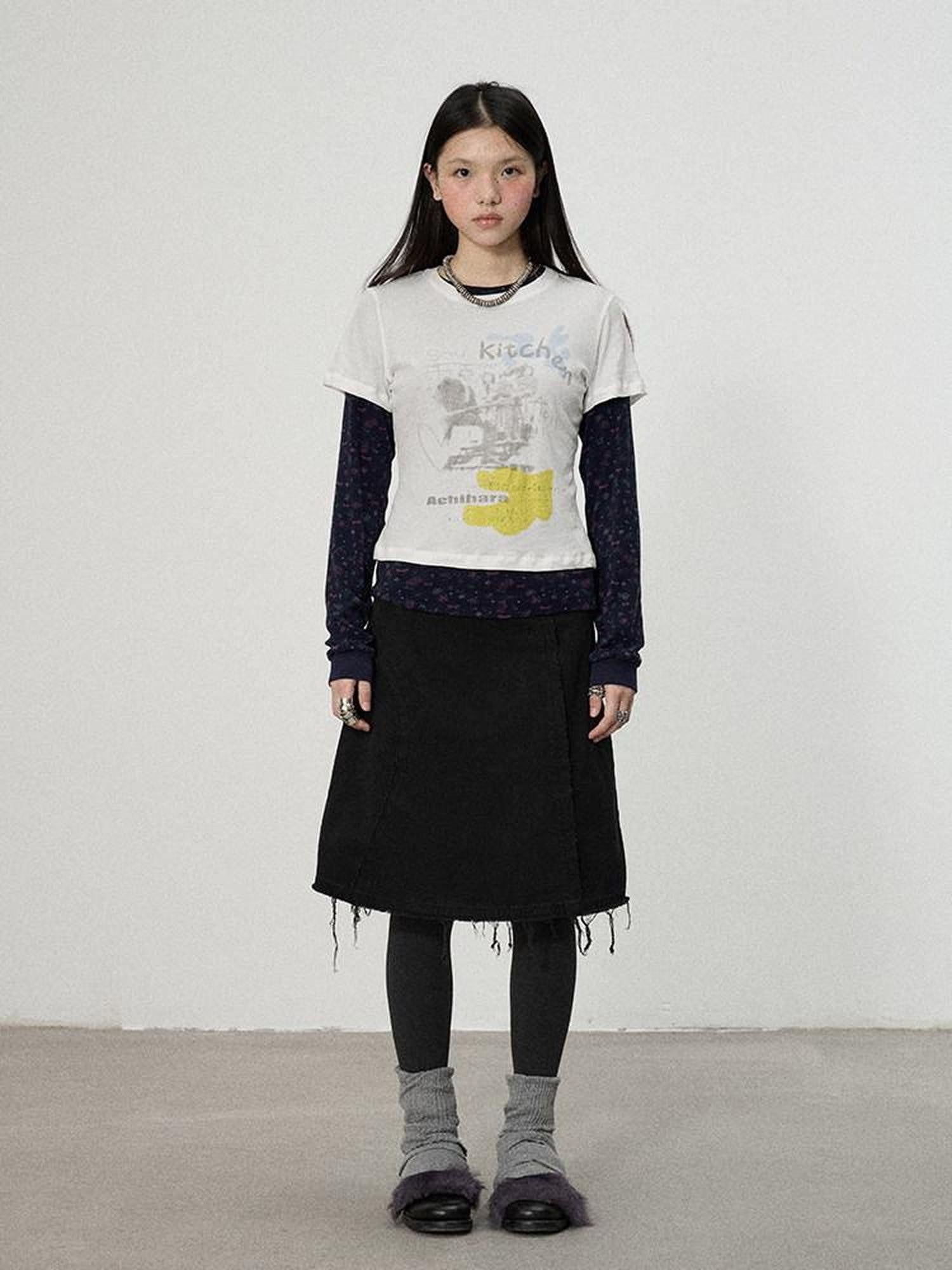 Achihara White Navy Floral Two Piece Women'S Cotton Long Sleeve T-Shirts