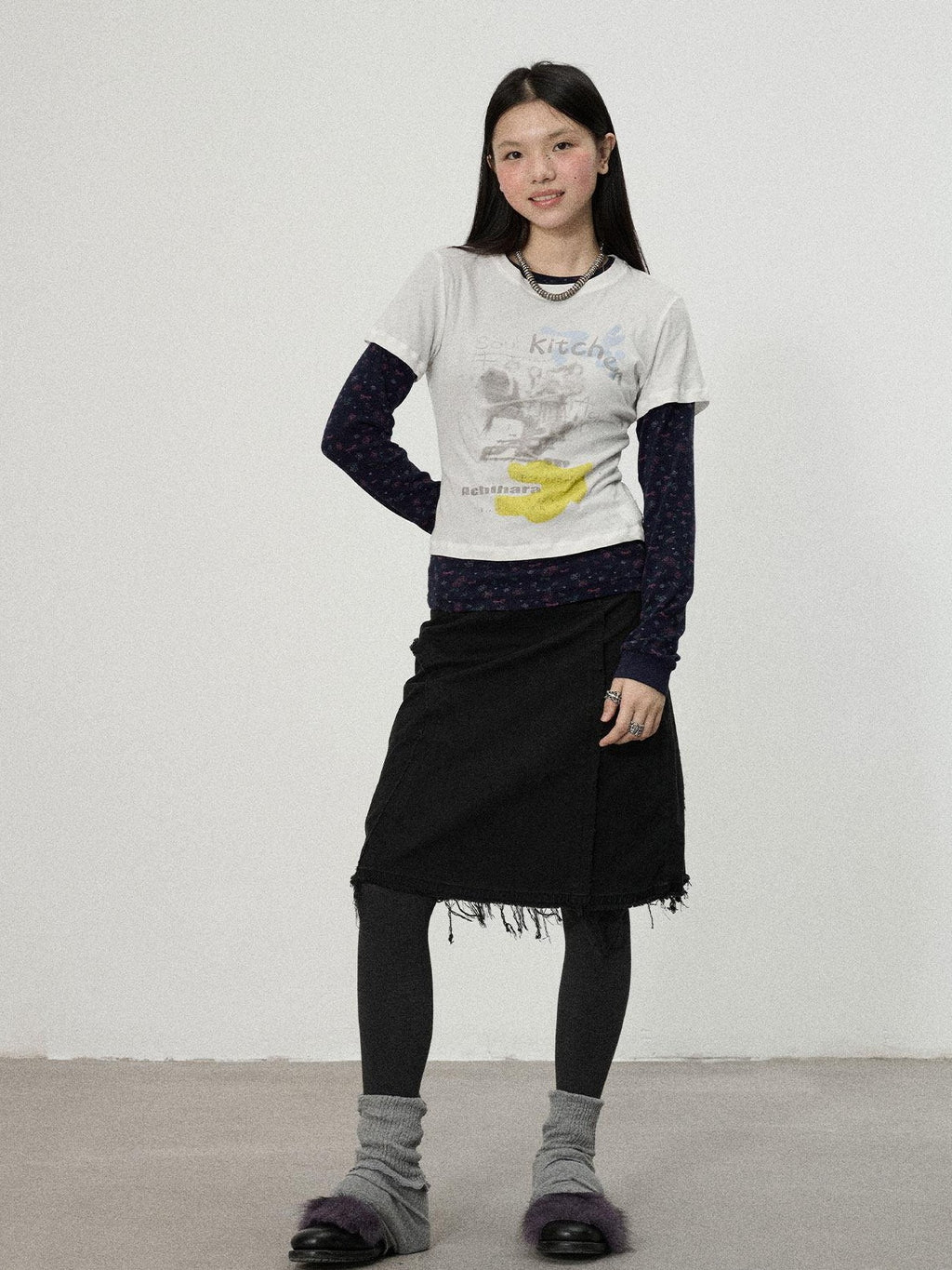 Achihara White Navy Floral Two Piece Women'S Cotton Long Sleeve T-Shirts