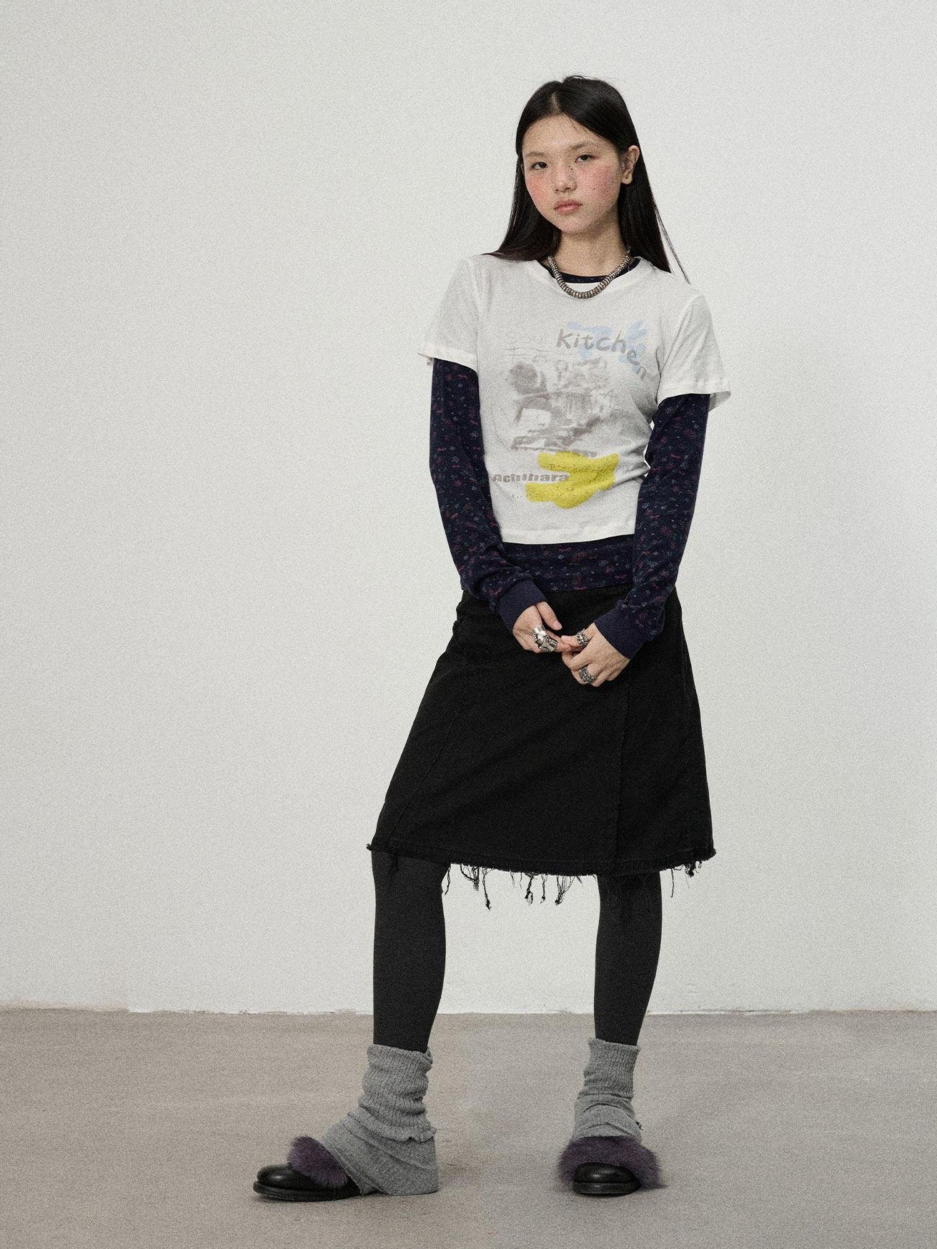 Achihara White Navy Floral Two Piece Women'S Cotton Long Sleeve T-Shirts