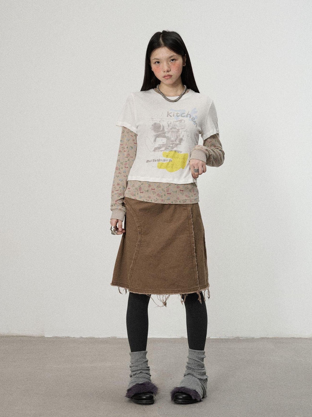 Achihara White Navy Floral Two Piece Women'S Cotton Long Sleeve T-Shirts