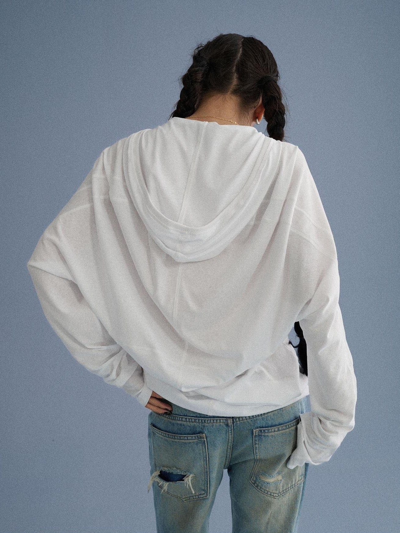 Achihara White Paper Plane Letter Print Loose Fit Women'S Cotton Long Sleeve T-Shirts