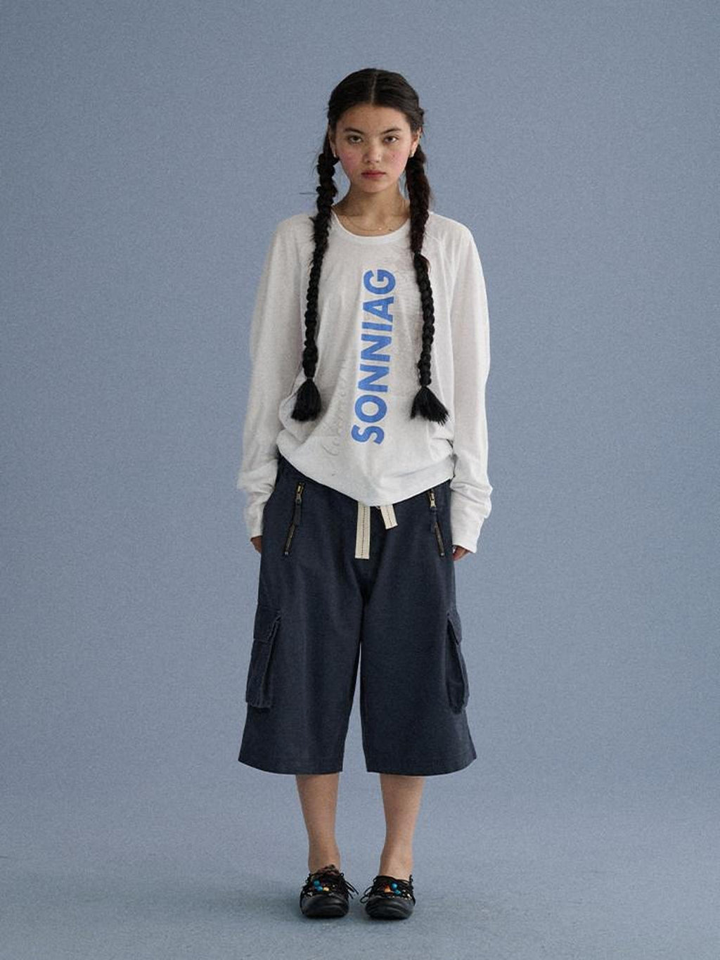 Achihara White Paper Plane Letter Print Loose Fit Women'S Cotton Long Sleeve T-Shirts