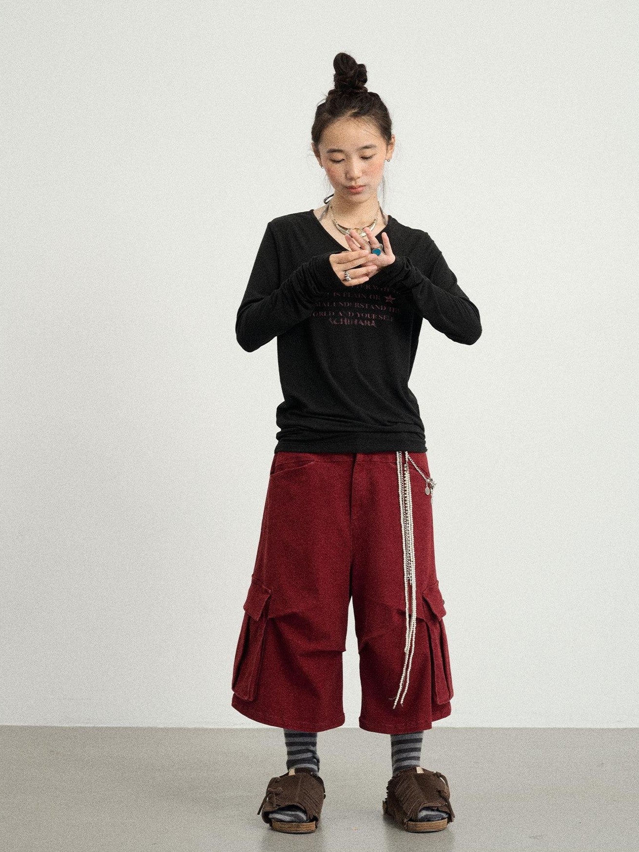 Achihara Wide Leg Cargo Low Waist Women'S Cotton Spandex Blend Capri Pants