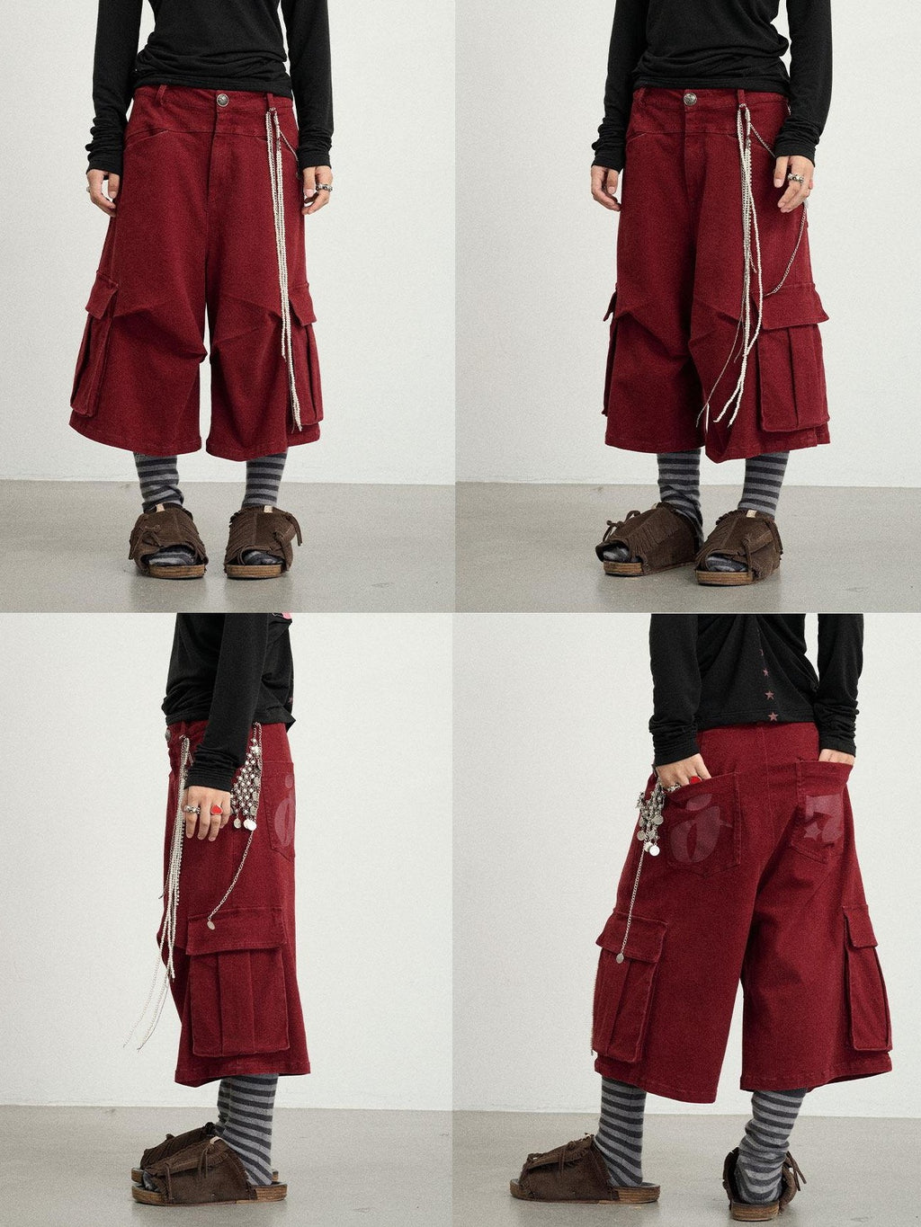 Achihara Wide Leg Cargo Low Waist Women'S Cotton Spandex Blend Capri Pants