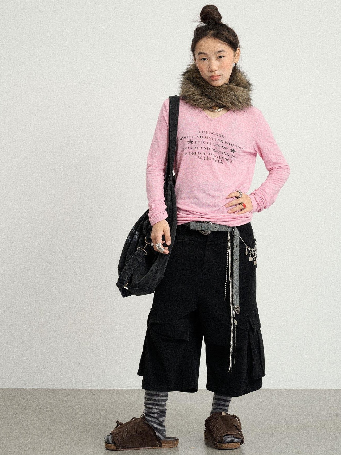 Achihara Wide Leg Cargo Low Waist Women'S Cotton Spandex Blend Capri Pants