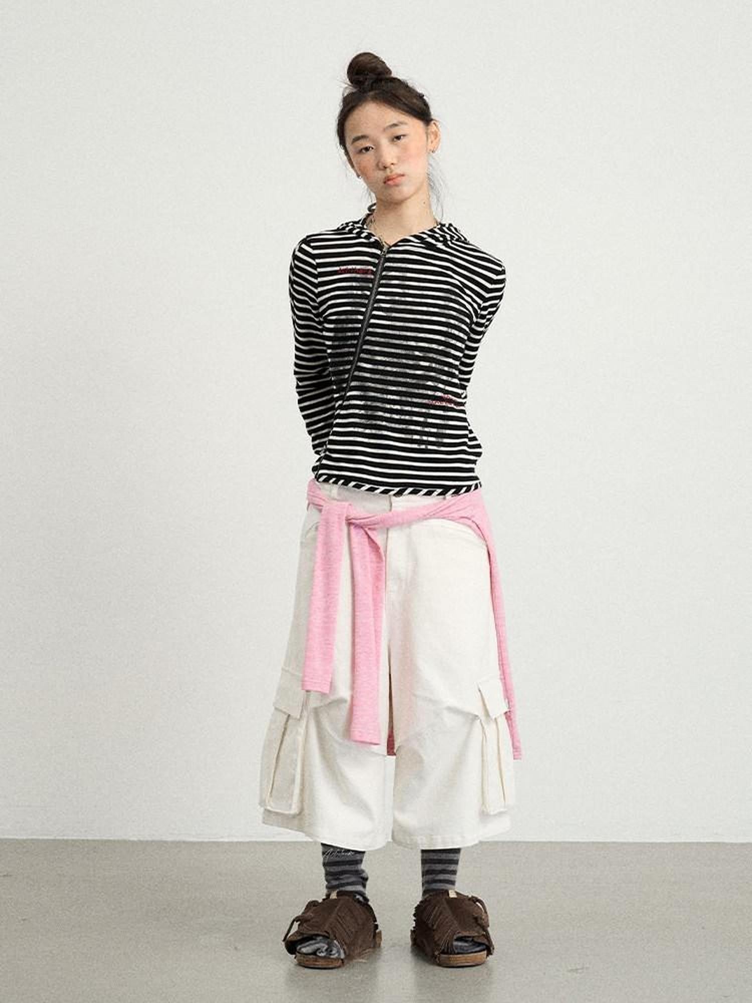Achihara Wide Leg Cargo Low Waist Women'S Cotton Spandex Blend Capri Pants