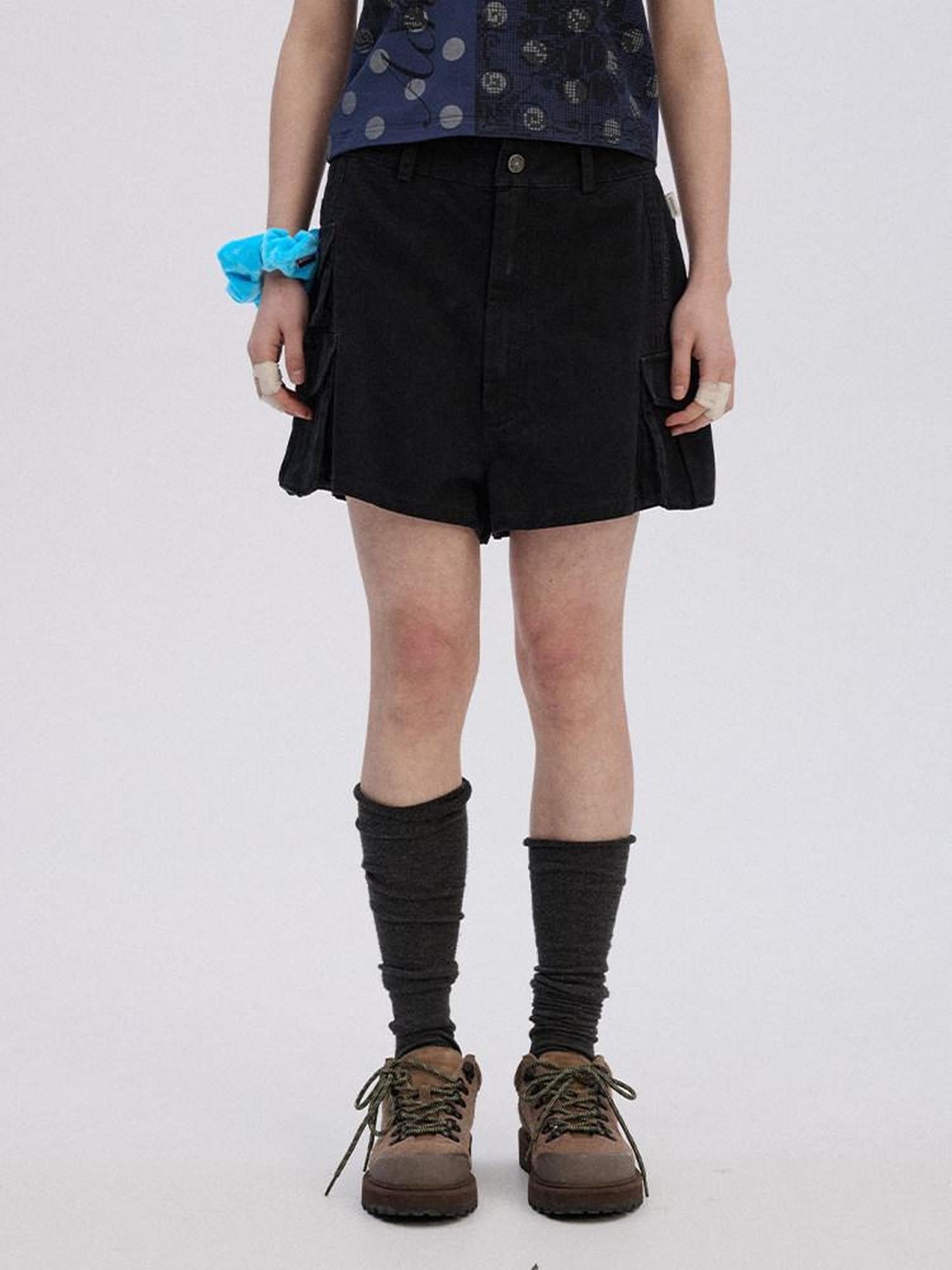 Achihara Wide Leg Pocketed Workwear Button Fly Mid Low Rise Women'S Cotton Cargo Shorts