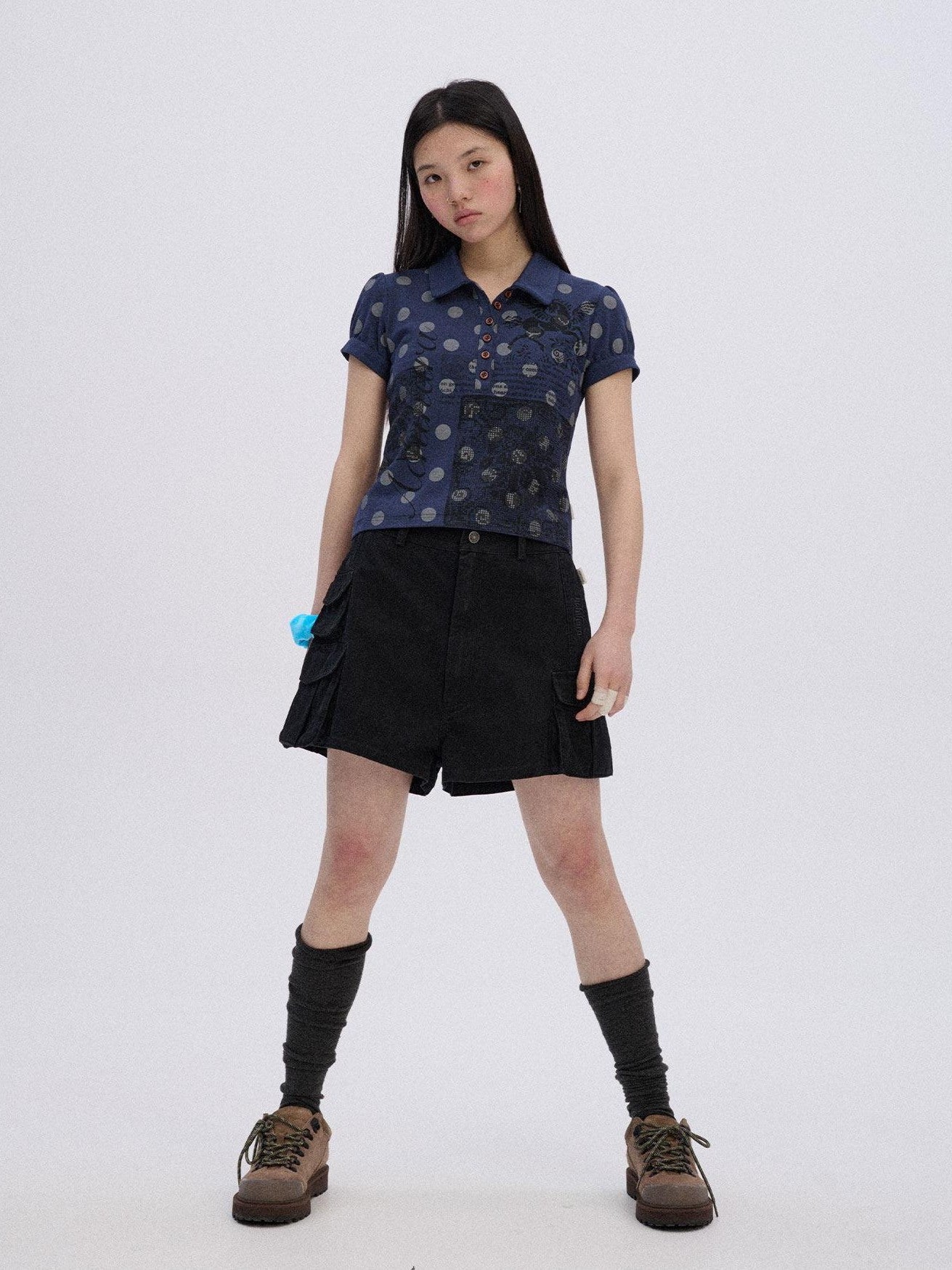 Achihara Wide Leg Pocketed Workwear Button Fly Mid Low Rise Women'S Cotton Cargo Shorts