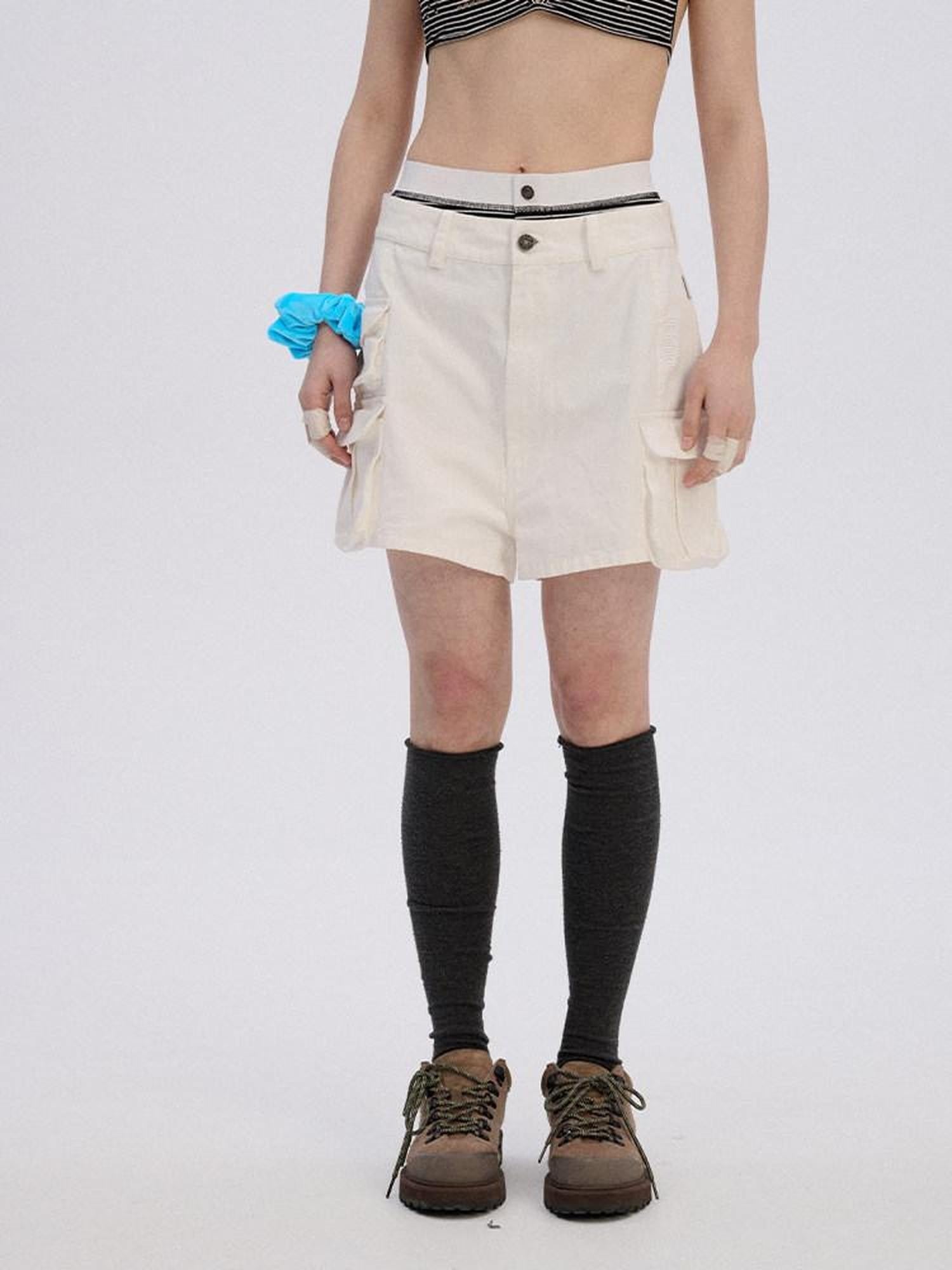 Achihara Wide Leg Pocketed Workwear Button Fly Mid Low Rise Women'S Cotton Cargo Shorts