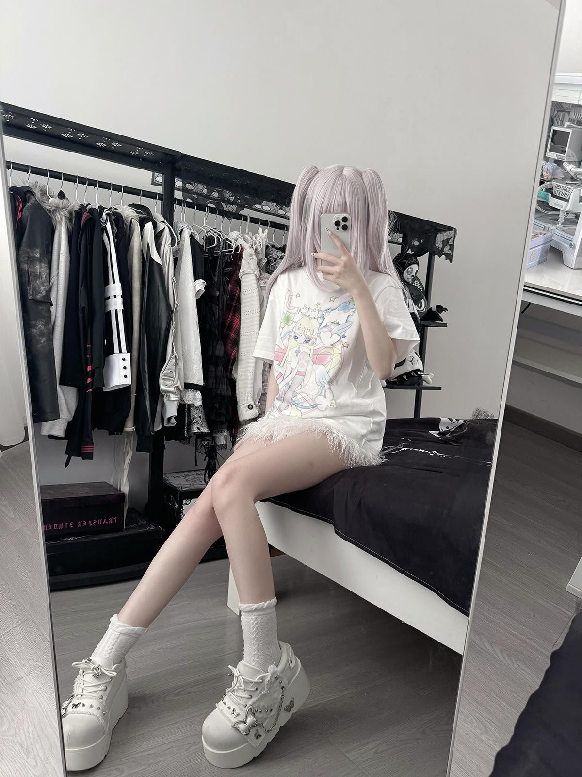 Alita26SS Angel Print Loose Fit Pure Cotton Women's Short Sleeve T-shirts