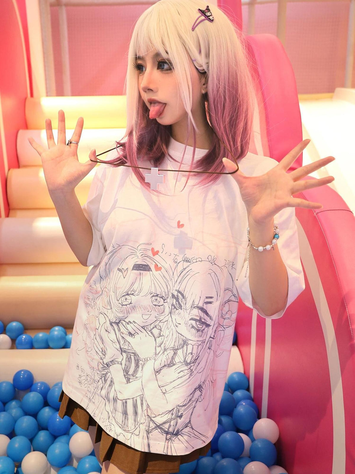 Alita26SS Anime Cartoon Print Loose Fit Cotton Women's Graphic T-shirts