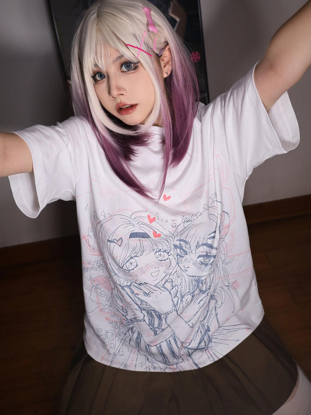 Alita26SS Anime Cartoon Print Loose Fit Cotton Women's Graphic T-shirts