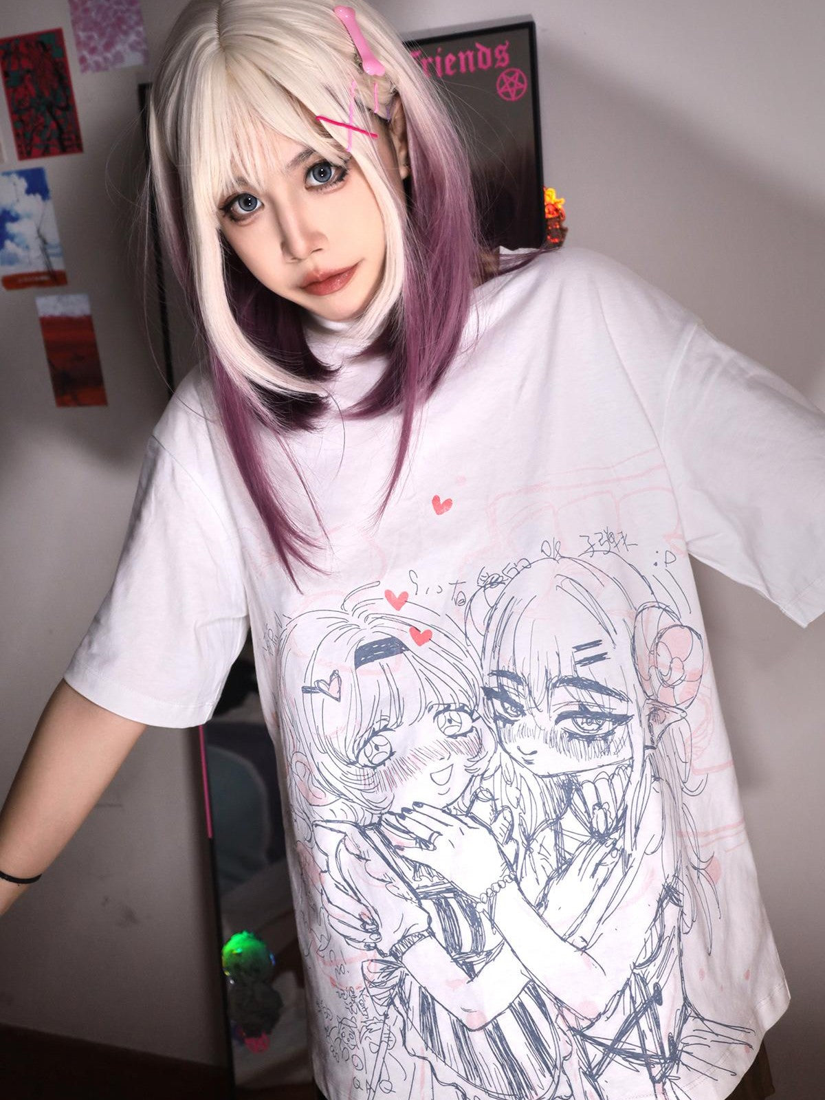 Alita26SS Anime Cartoon Print Loose Fit Cotton Women's Graphic T-shirts