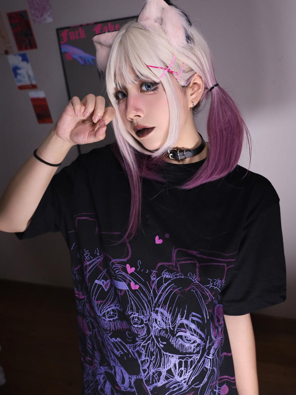 Alita26SS Anime Cartoon Print Loose Fit Cotton Women's Graphic T-shirts