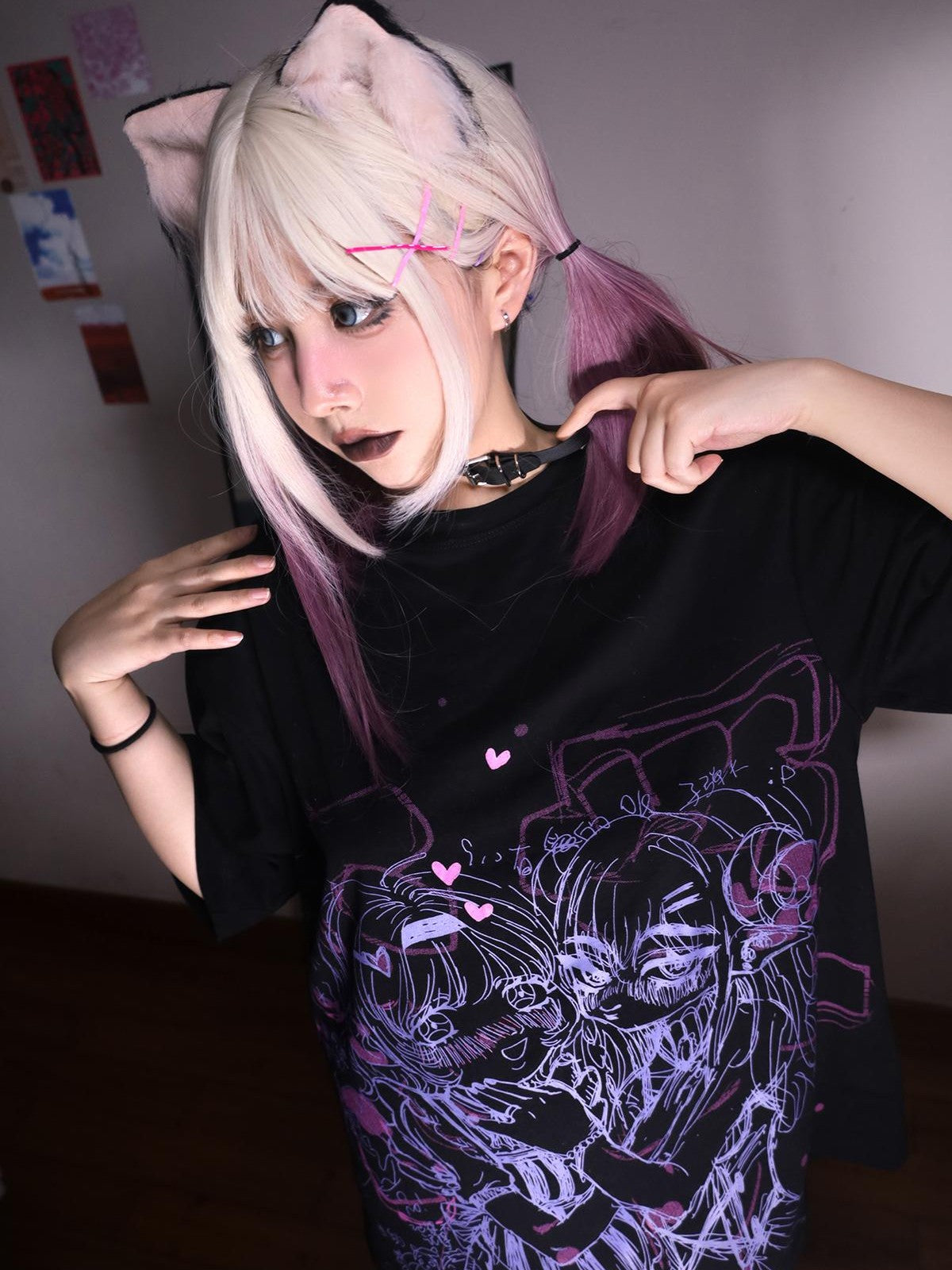 Alita26SS Anime Cartoon Print Loose Fit Cotton Women's Graphic T-shirts