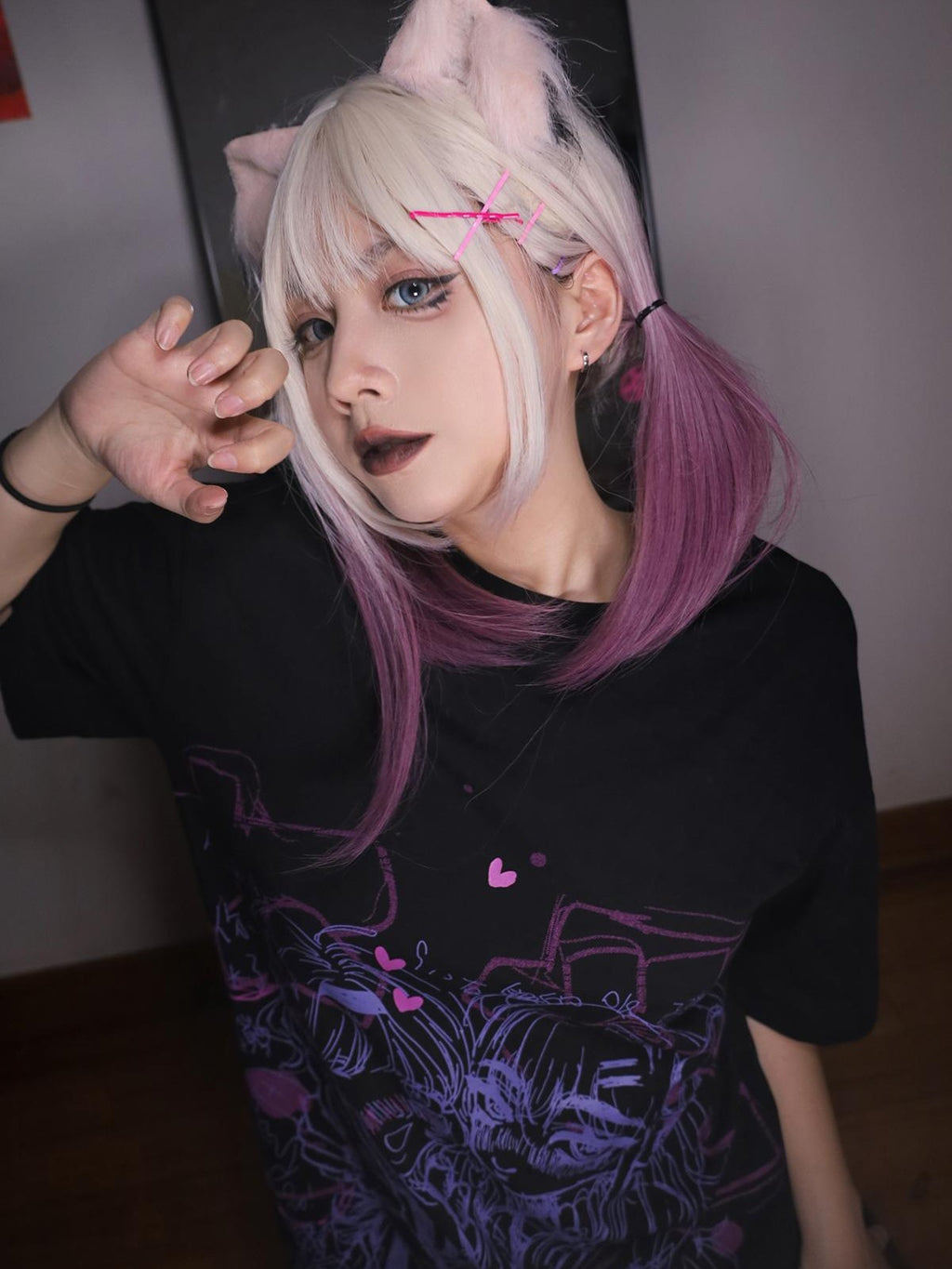 Alita26SS Anime Cartoon Print Loose Fit Cotton Women's Graphic T-shirts