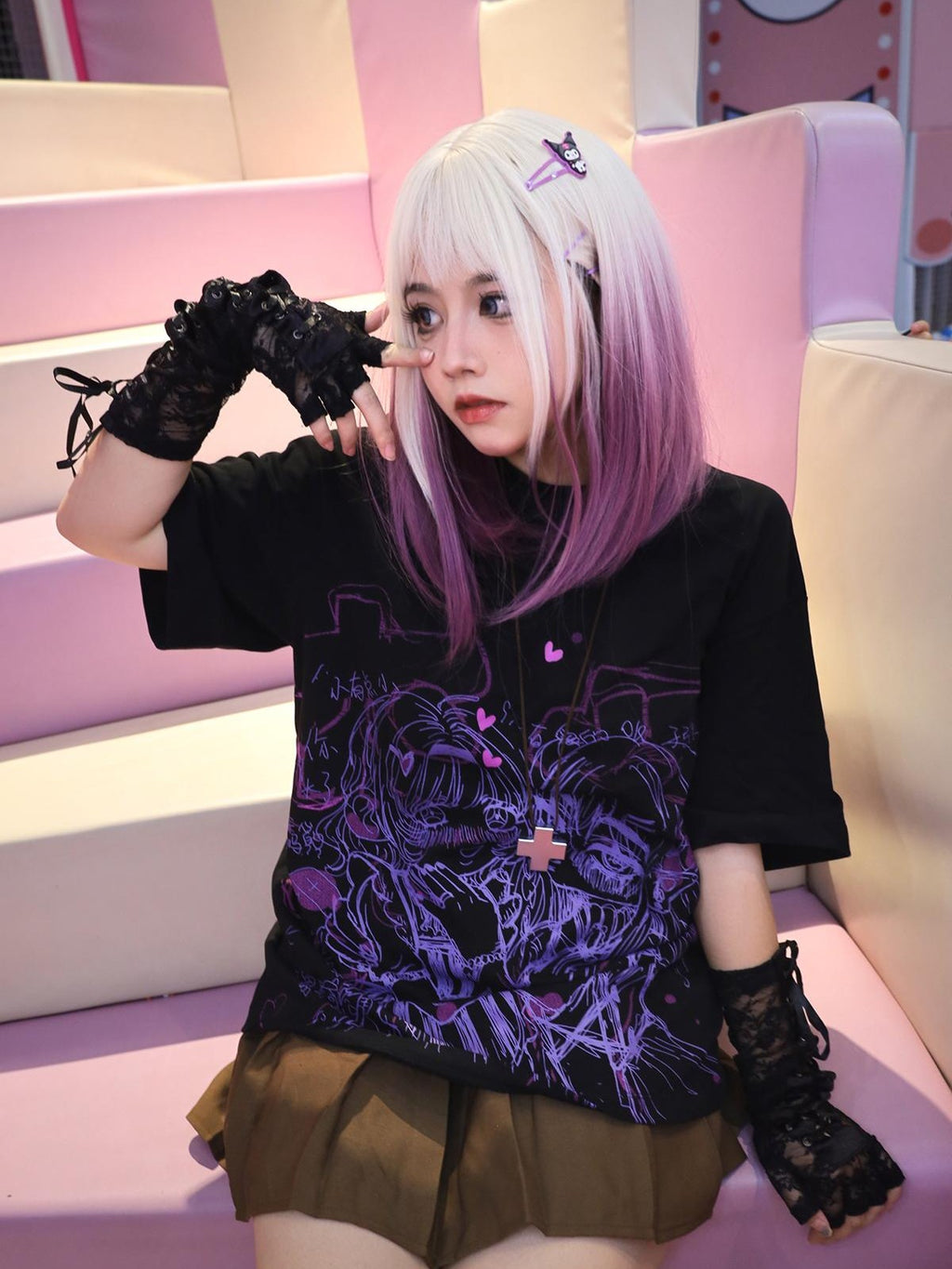 Alita26SS Anime Cartoon Print Loose Fit Cotton Women's Graphic T-shirts