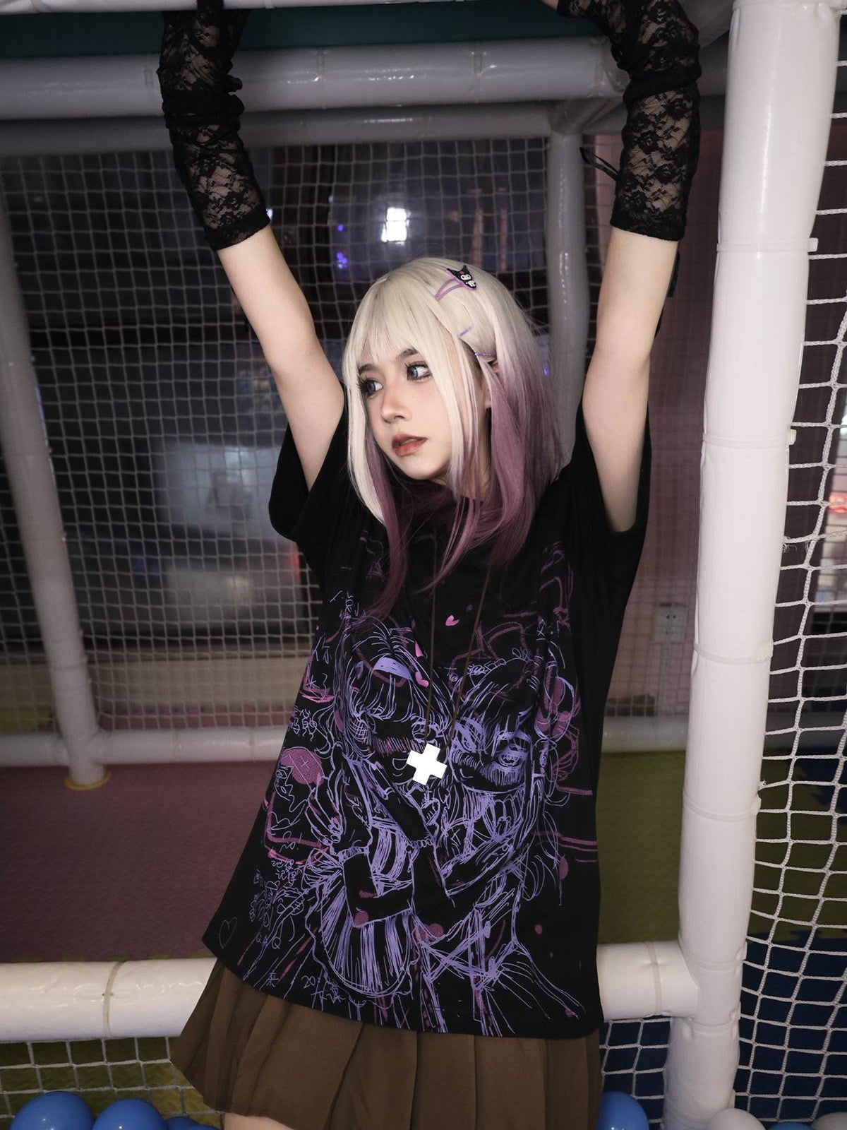 Alita26SS Anime Cartoon Print Loose Fit Cotton Women's Graphic T-shirts