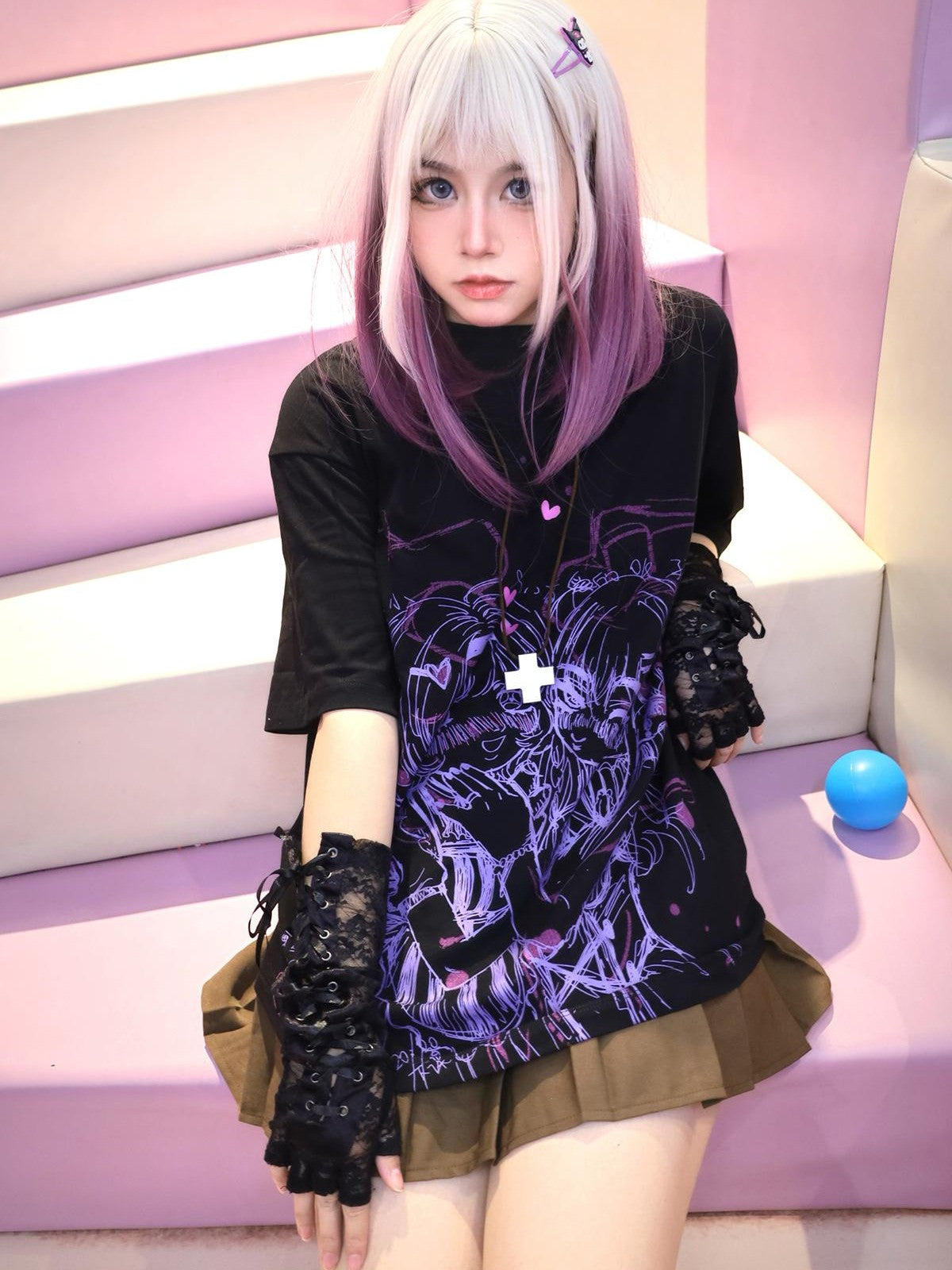 Alita26SS Anime Cartoon Print Loose Fit Cotton Women's Graphic T-shirts