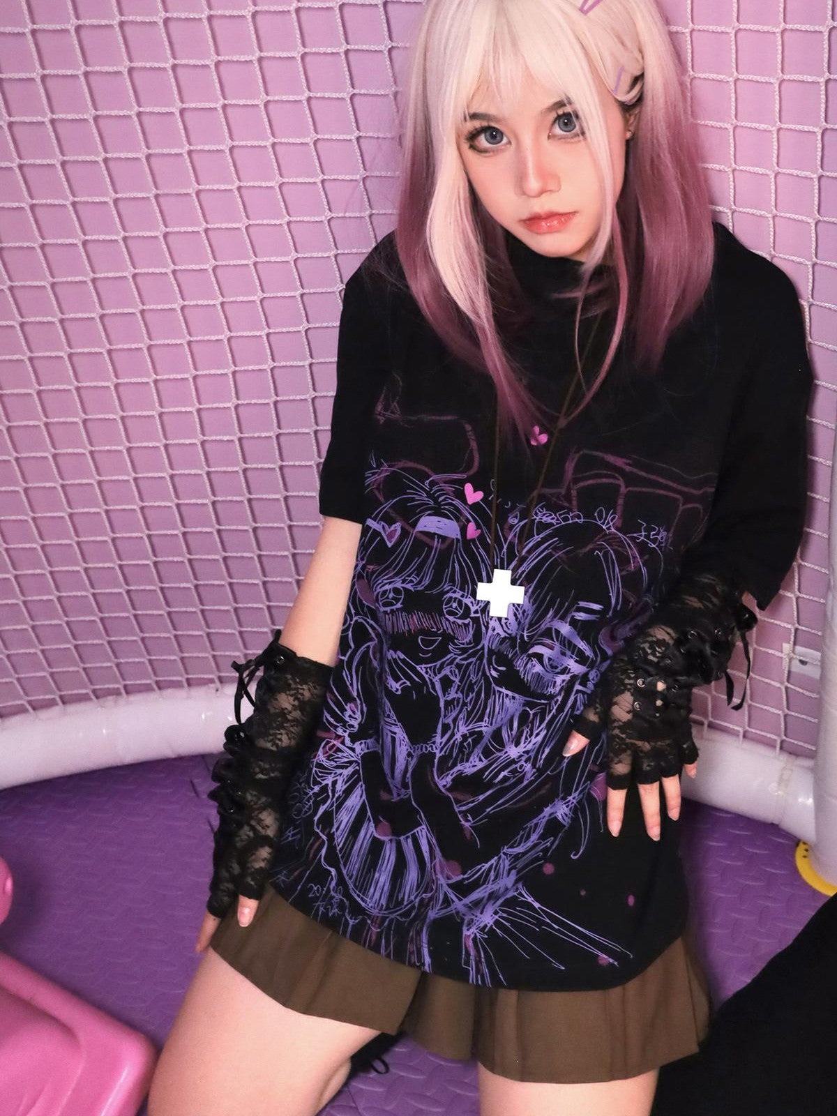 Alita26SS Anime Cartoon Print Loose Fit Cotton Women's Graphic T-shirts