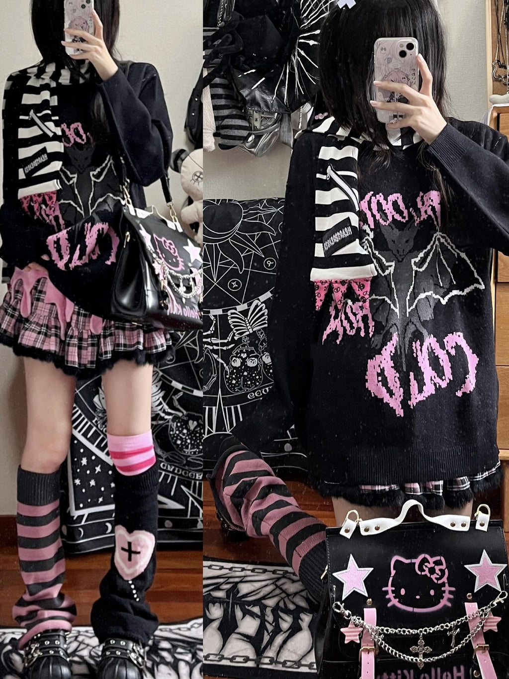 Alita26SS Cartoon Anime Embroidered Round Neck Women's Long Sleeve T-shirts