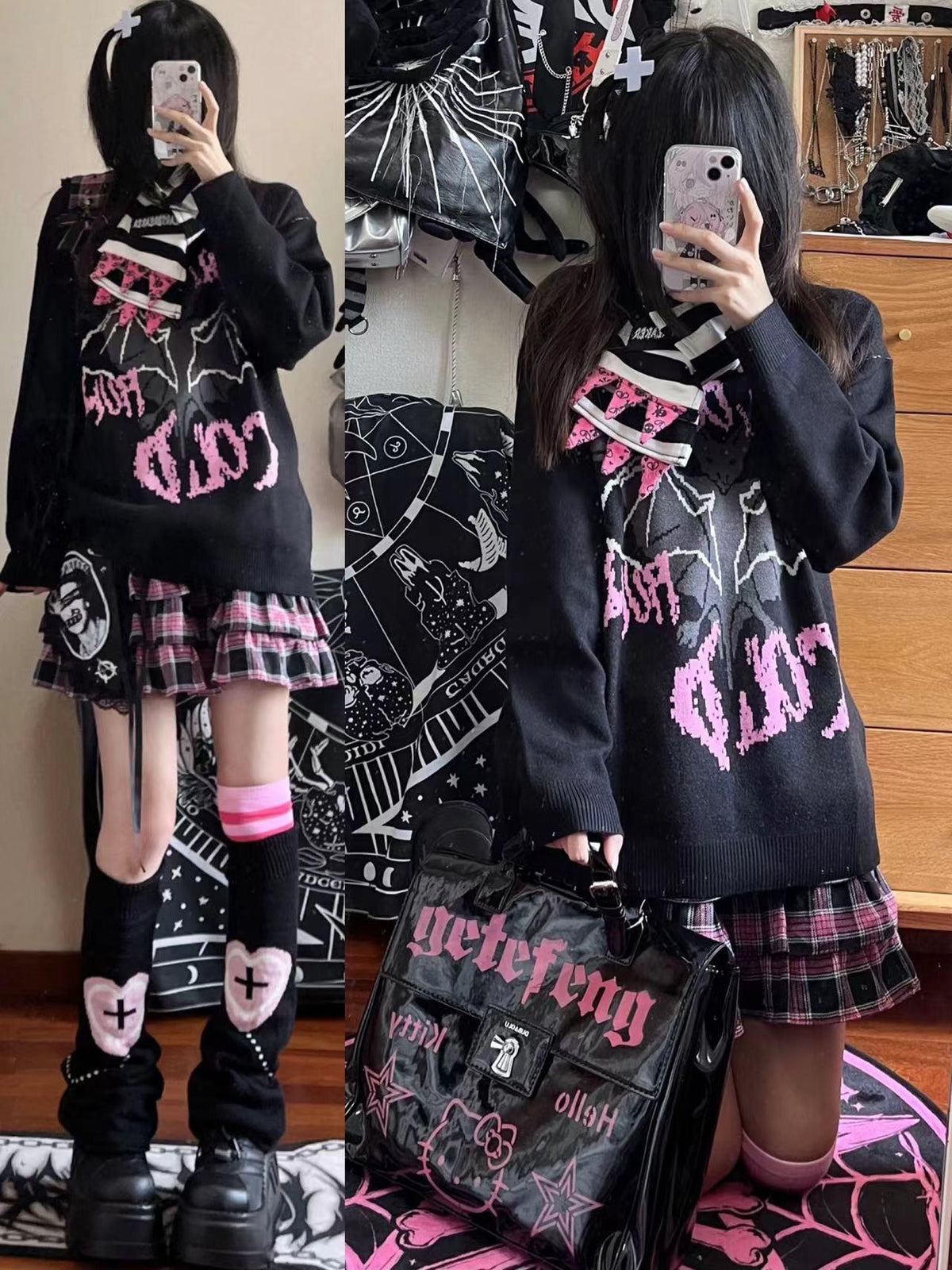 Alita26SS Cartoon Anime Embroidered Round Neck Women's Long Sleeve T-shirts