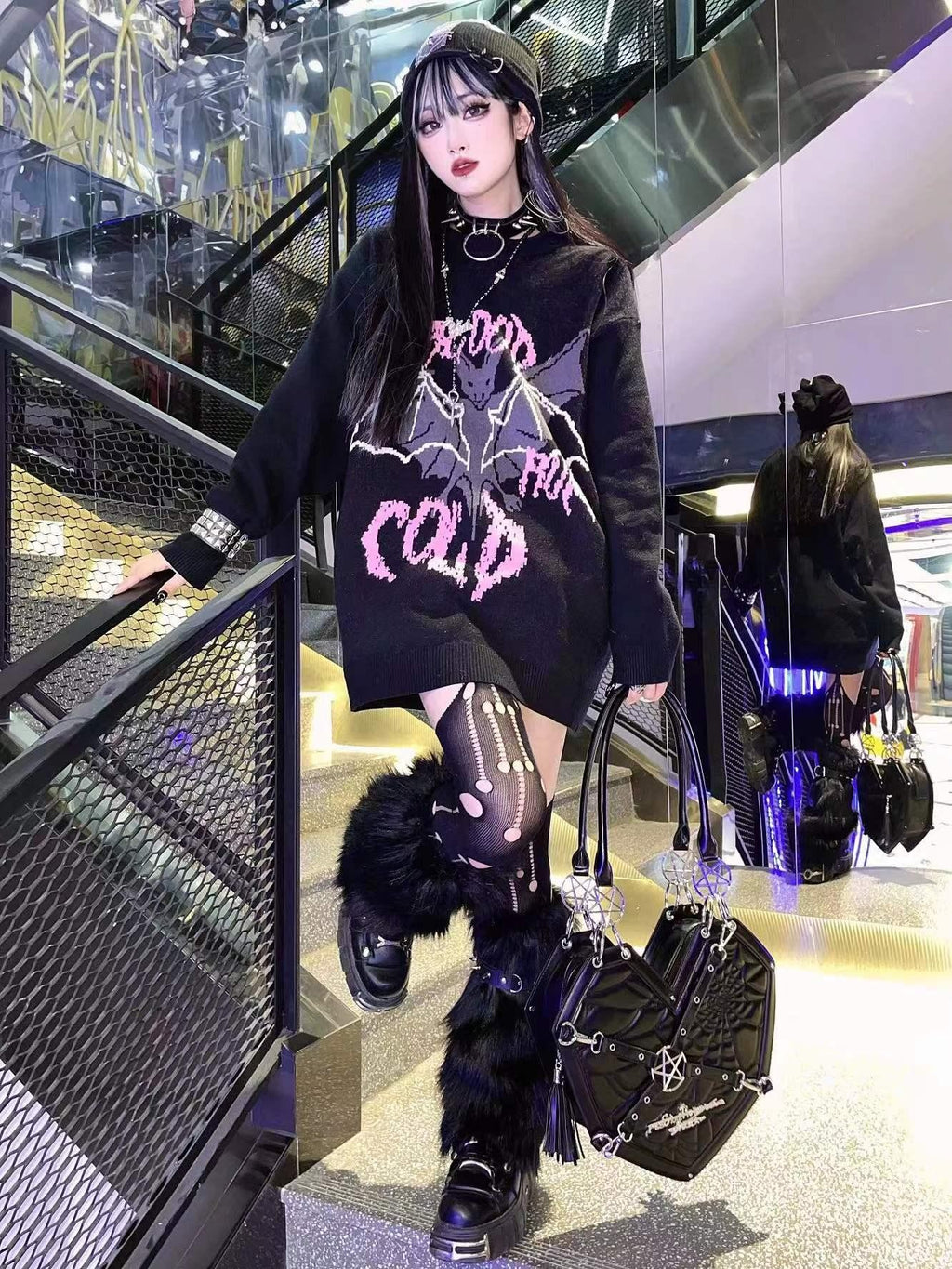 Alita26SS Cartoon Anime Embroidered Round Neck Women's Long Sleeve T-shirts