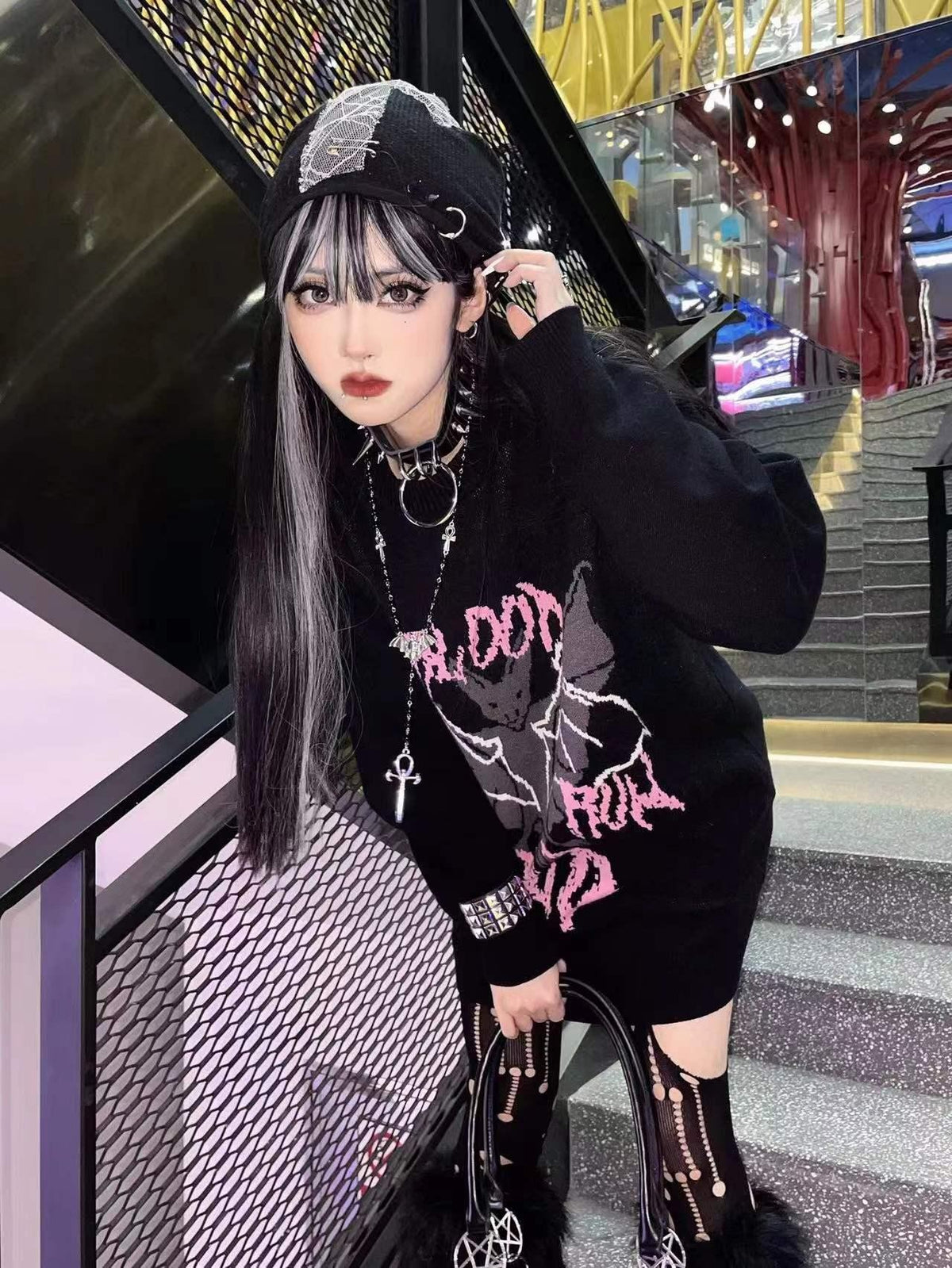 Alita26SS Cartoon Anime Embroidered Round Neck Women's Long Sleeve T-shirts