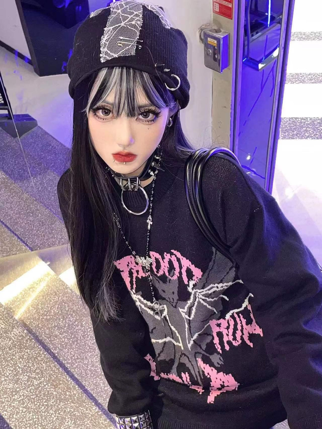 Alita26SS Cartoon Anime Embroidered Round Neck Women's Long Sleeve T-shirts