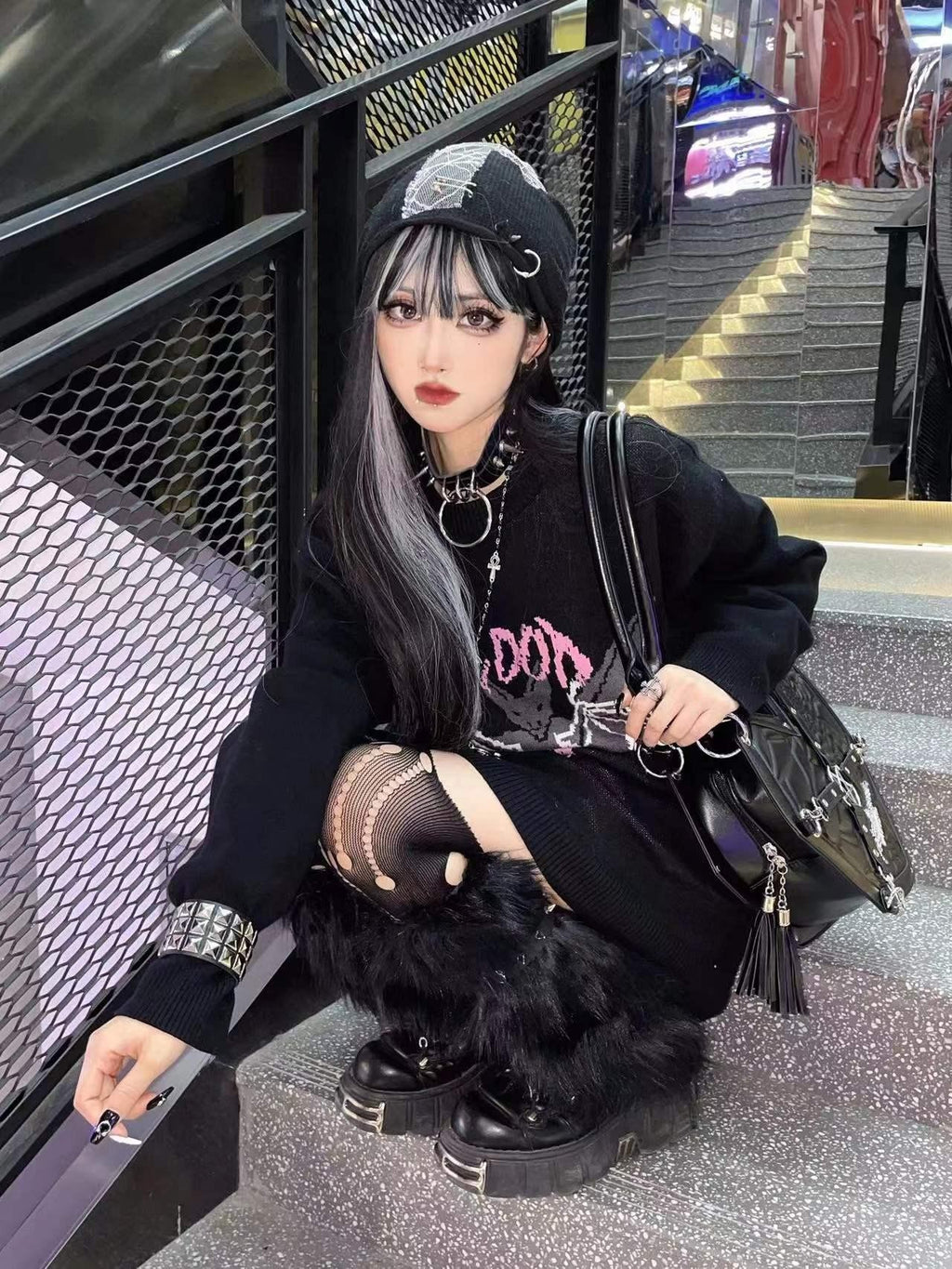 Alita26SS Cartoon Anime Embroidered Round Neck Women's Long Sleeve T-shirts