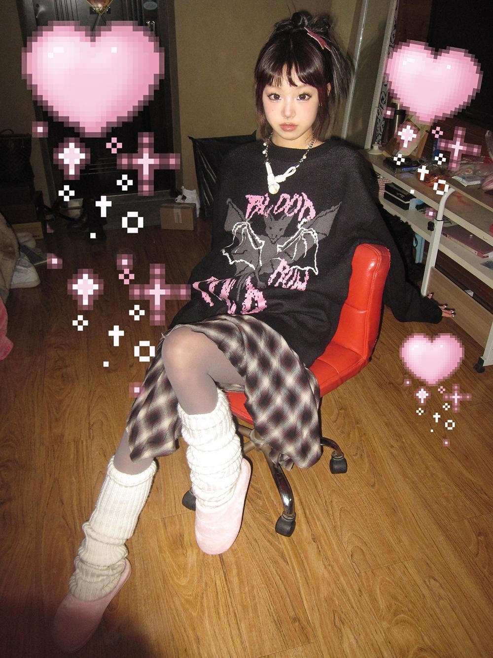 Alita26SS Cartoon Anime Embroidered Round Neck Women's Long Sleeve T-shirts