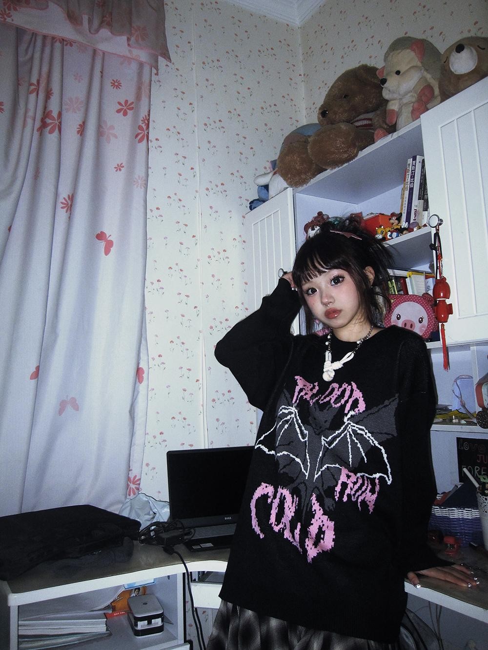 Alita26SS Cartoon Anime Embroidered Round Neck Women's Long Sleeve T-shirts