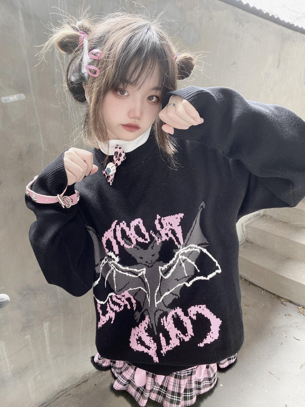Alita26SS Cartoon Anime Embroidered Round Neck Women's Long Sleeve T-shirts