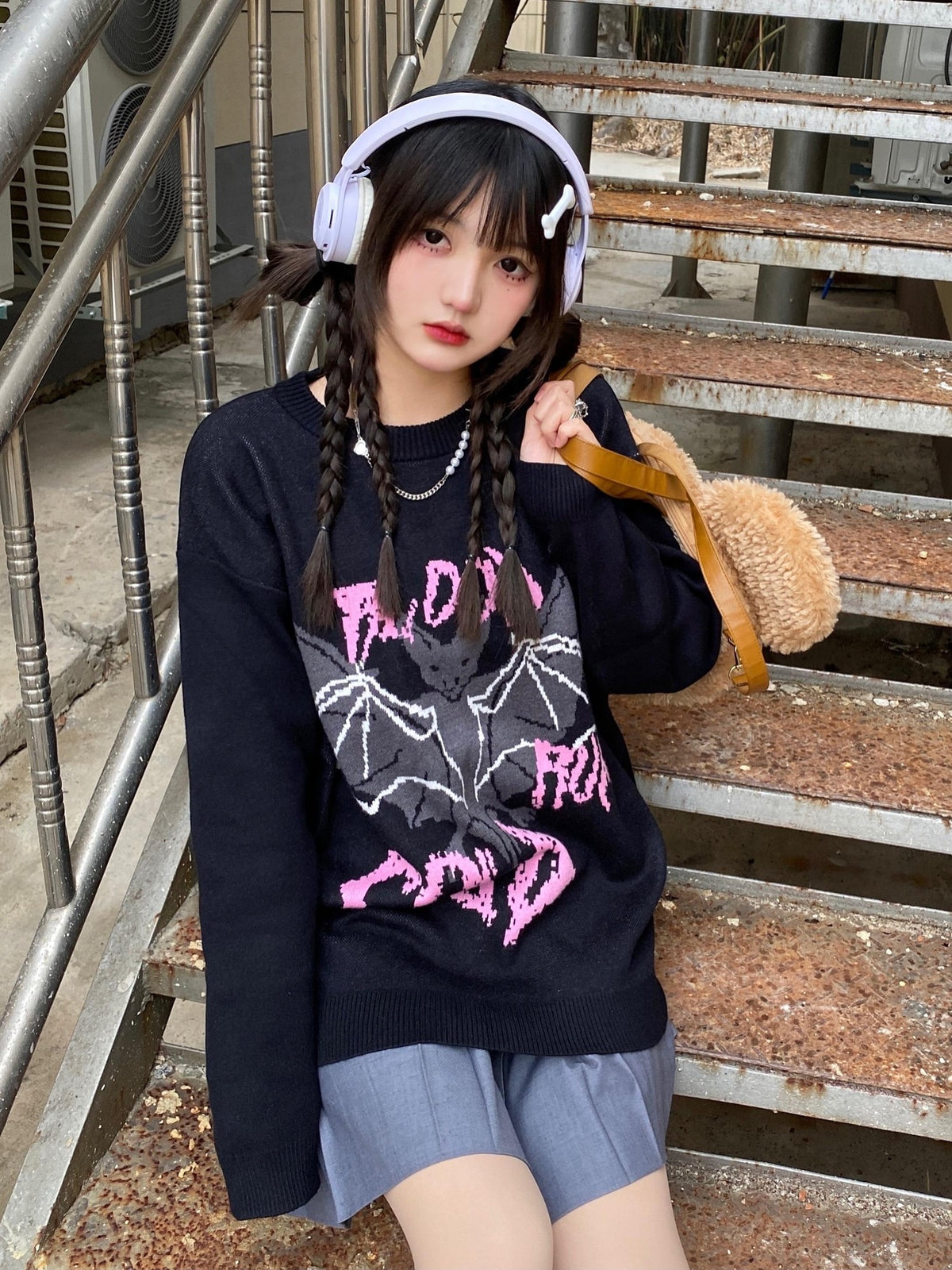Alita26SS Cartoon Anime Embroidered Round Neck Women's Long Sleeve T-shirts